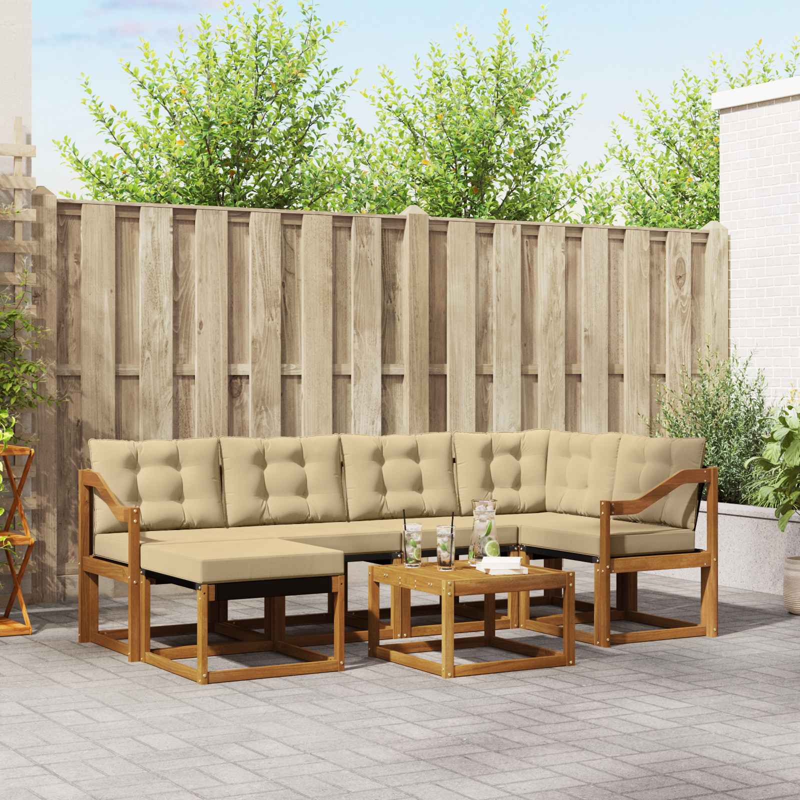 Outdoor-Sofagarnitur 7 stk. Natur und Beige