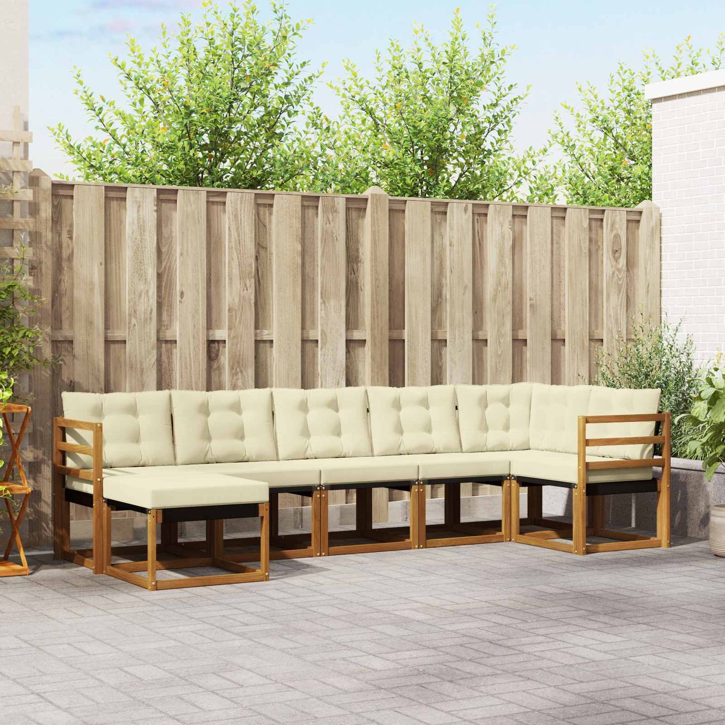 Outdoor-Sofagarnitur 7 stk. Natur und Creme