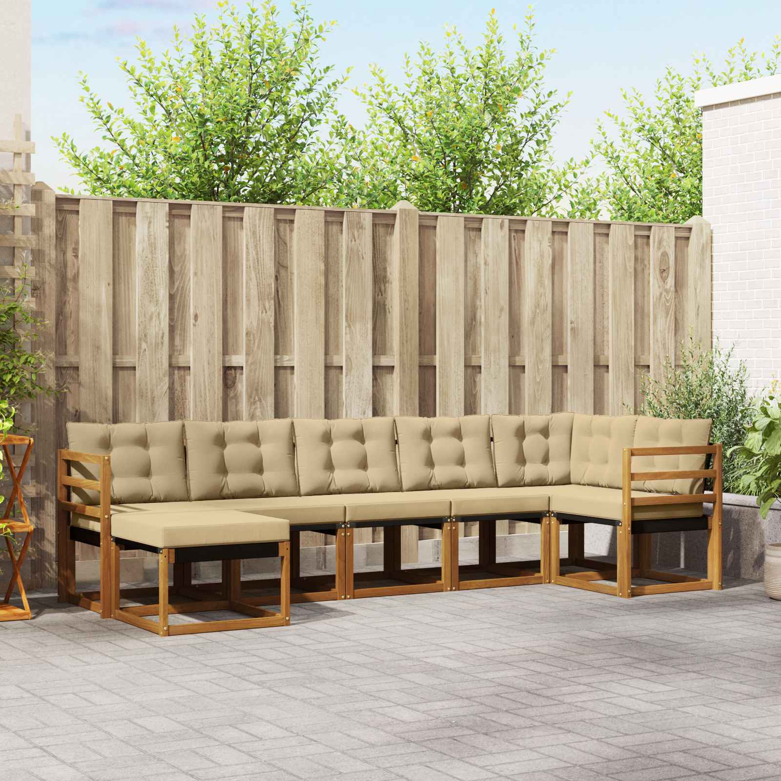 Outdoor-Sofagarnitur 7 stk. Natur und Beige