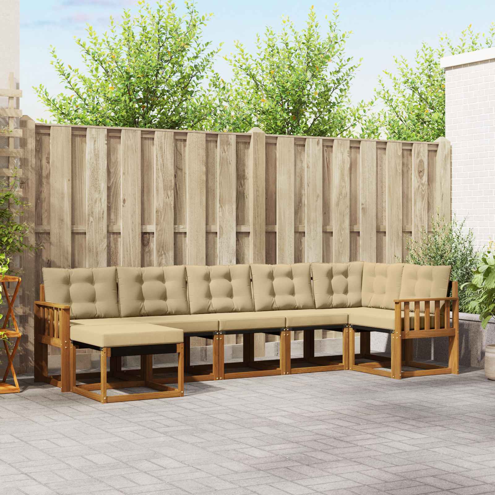 Outdoor-Sofagarnitur mit Kissen 7 pcs Natur und Beige