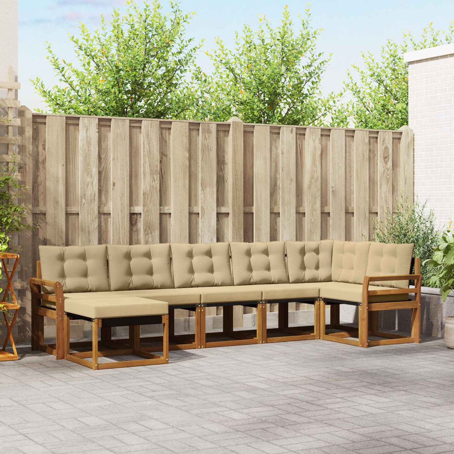 Outdoor-Sofagarnitur mit Kissen 7 pcs Natur und Beige