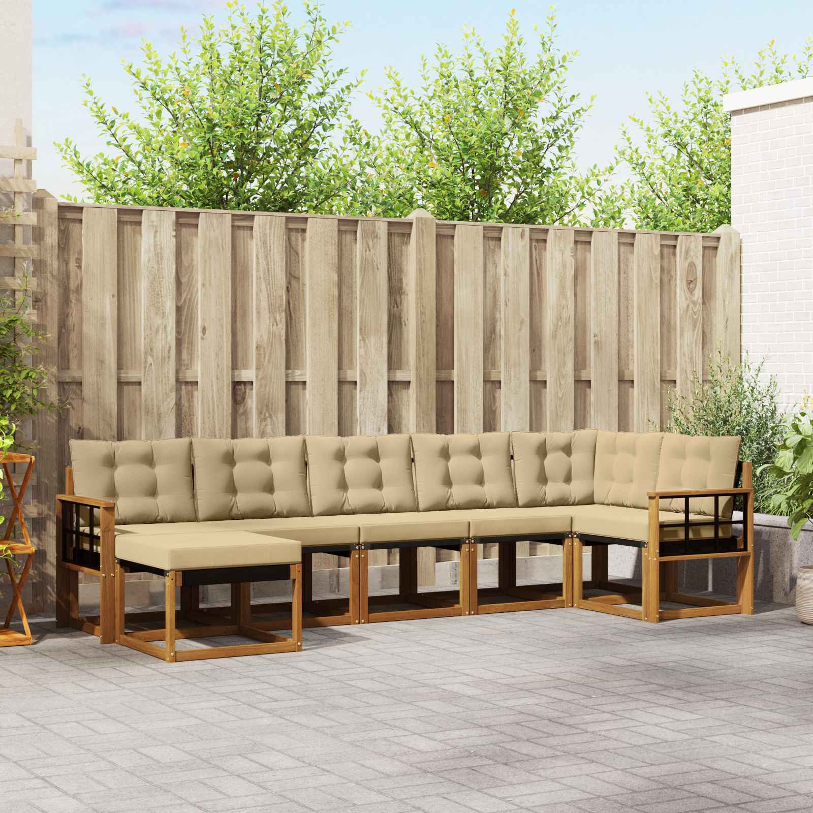 Outdoor-Sofagarnitur mit Kissen 7 pcs Natur und Beige