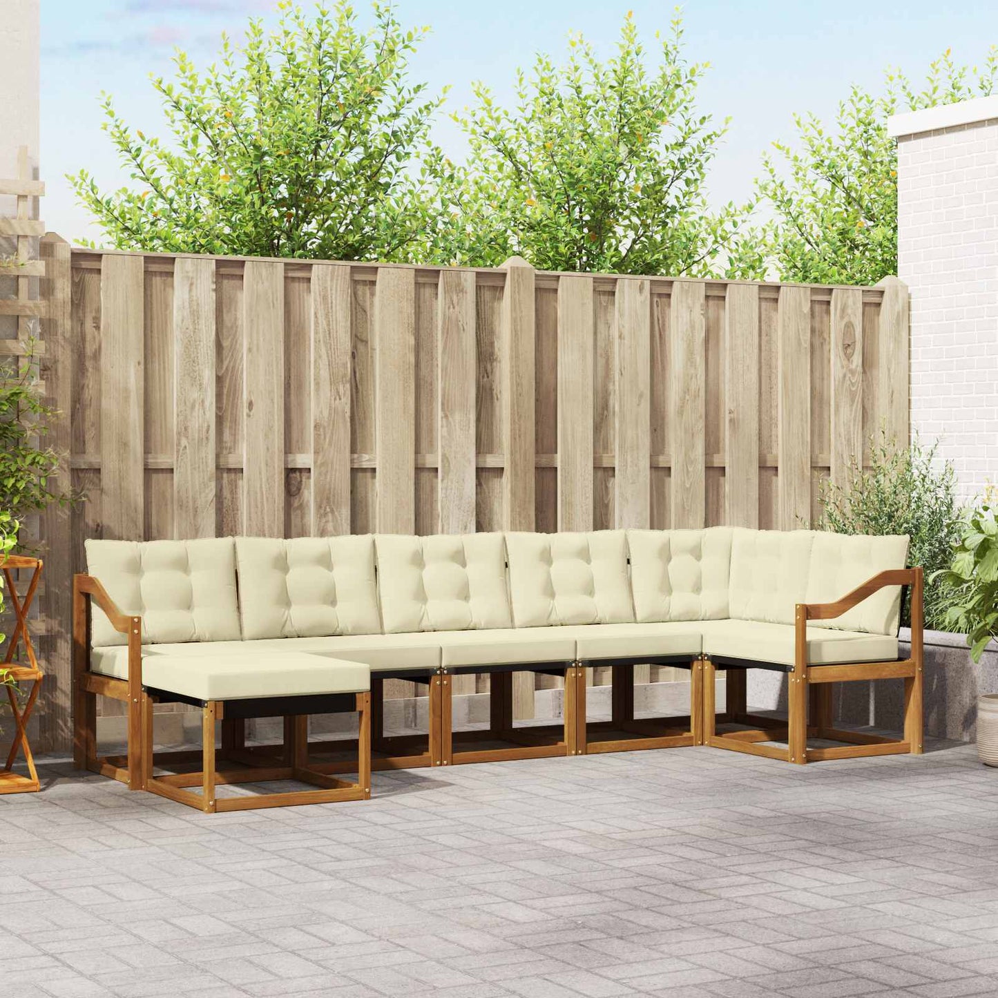 Outdoor-Sofagarnitur 7 stk. Natur und Creme