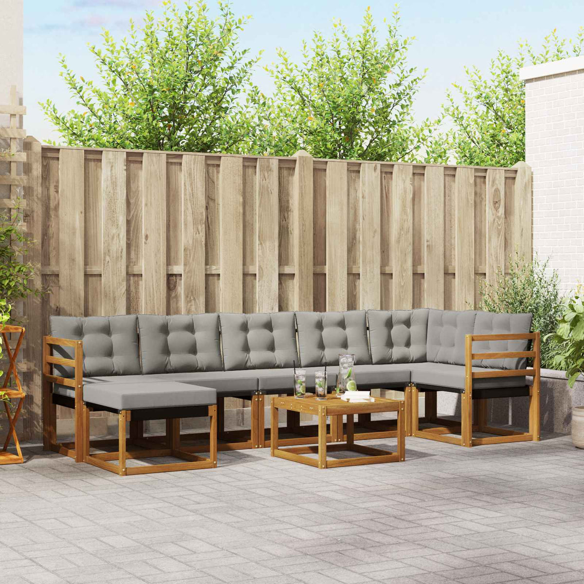 Outdoor-Sofagarnitur 8 stk. Natur und Hellgrau