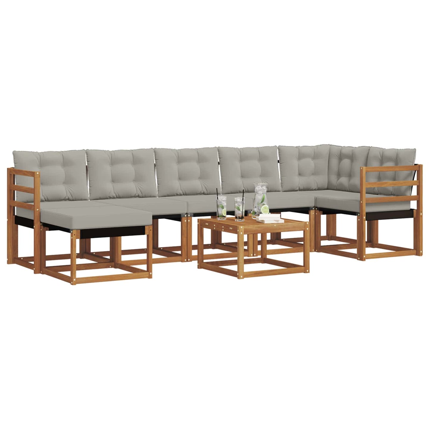 Outdoor-Sofagarnitur mit Kissen 8 pcs Natürlich und Hellgrau