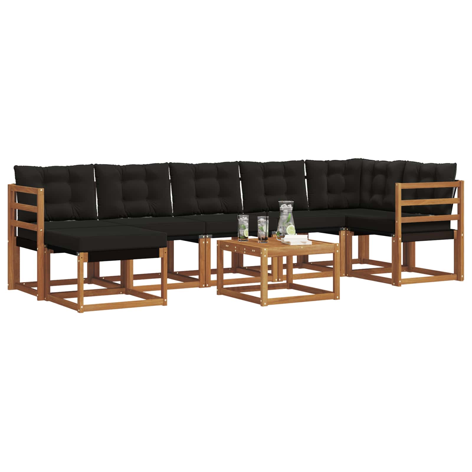 Outdoor-Sofagarnitur mit Kissen 8 pcs Natürlich und Schwarz