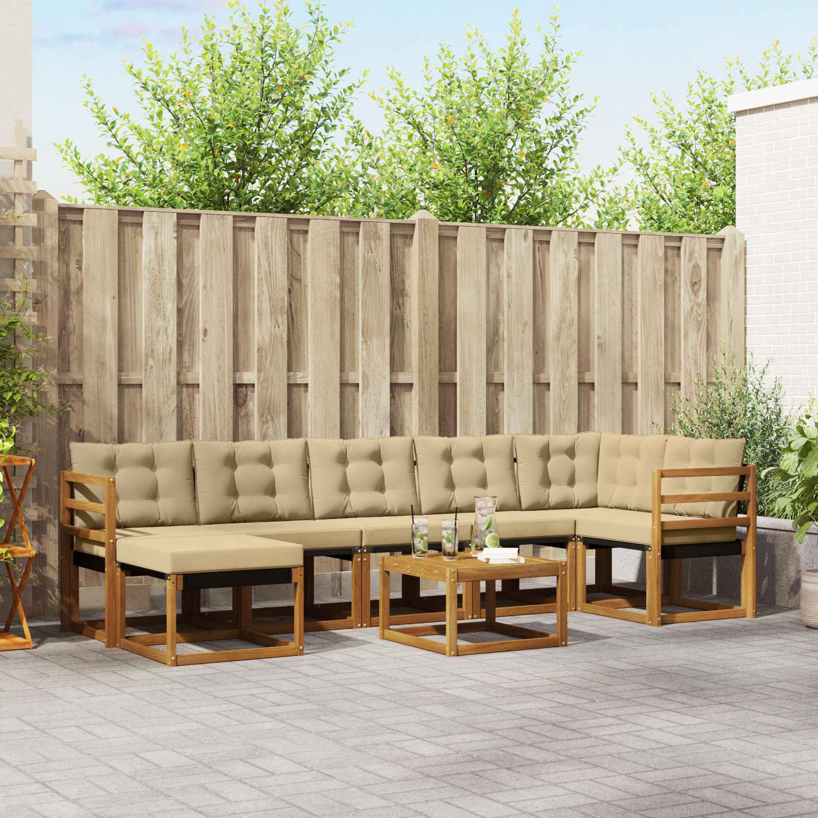 Outdoor-Sofagarnitur 8 stk. Natur und Beige