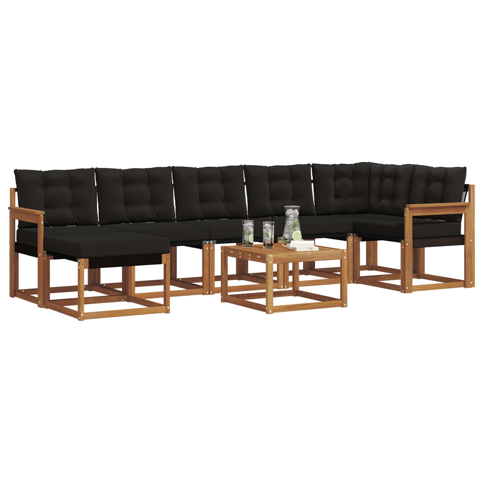 Outdoor-Sofagarnitur mit Kissen 8 pcs Natürlich und Schwarz
