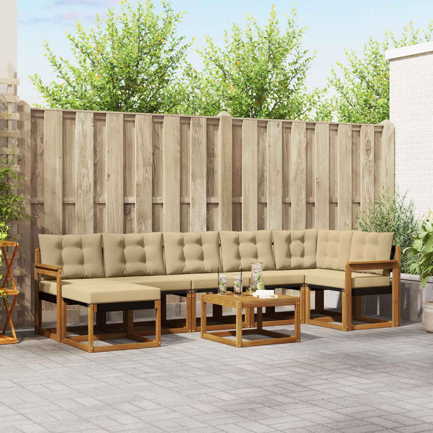 Outdoor-Sofagarnitur 8 stk. Natur und Beige