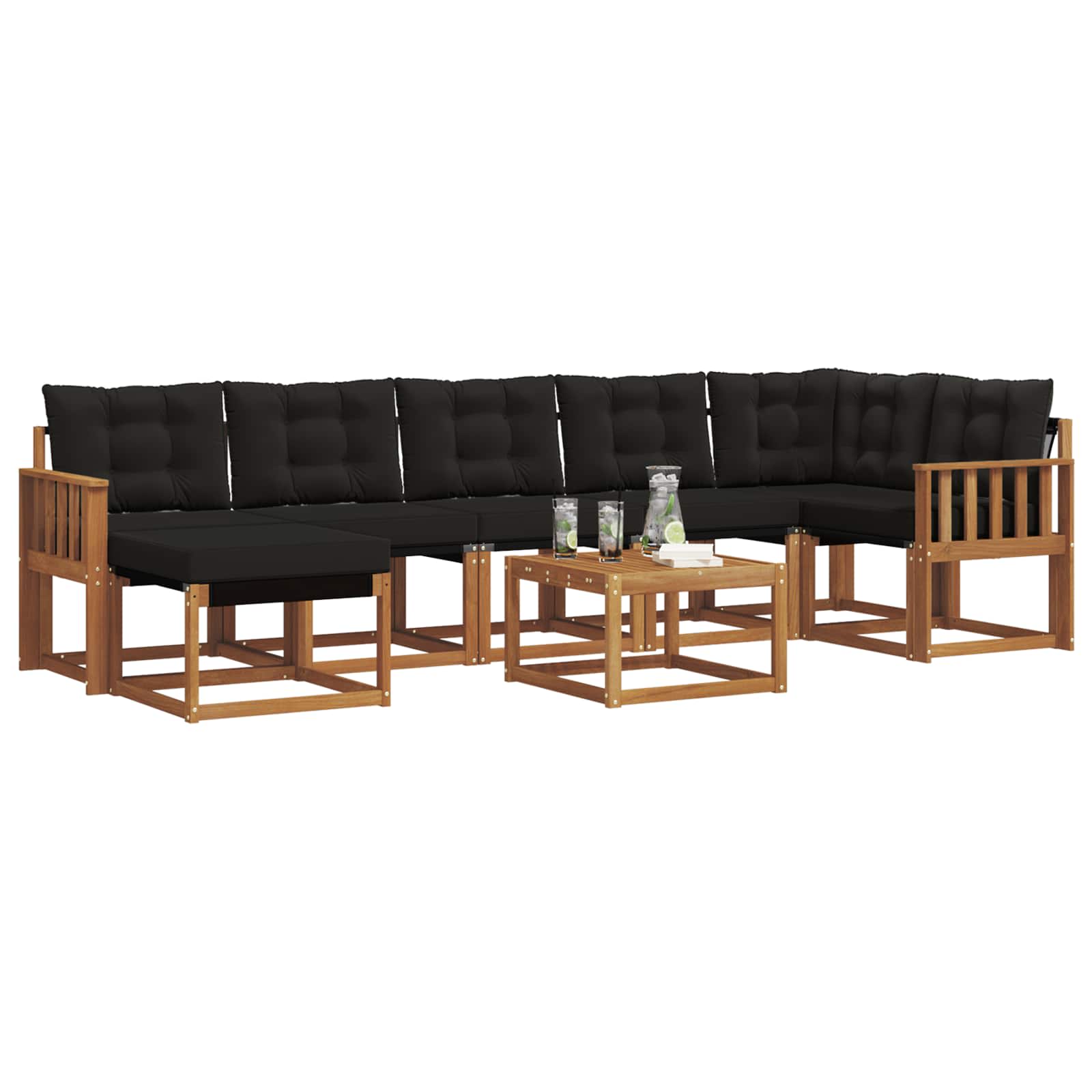 Outdoor-Sofagarnitur mit Kissen 8 pcs Natürlich und Schwarz