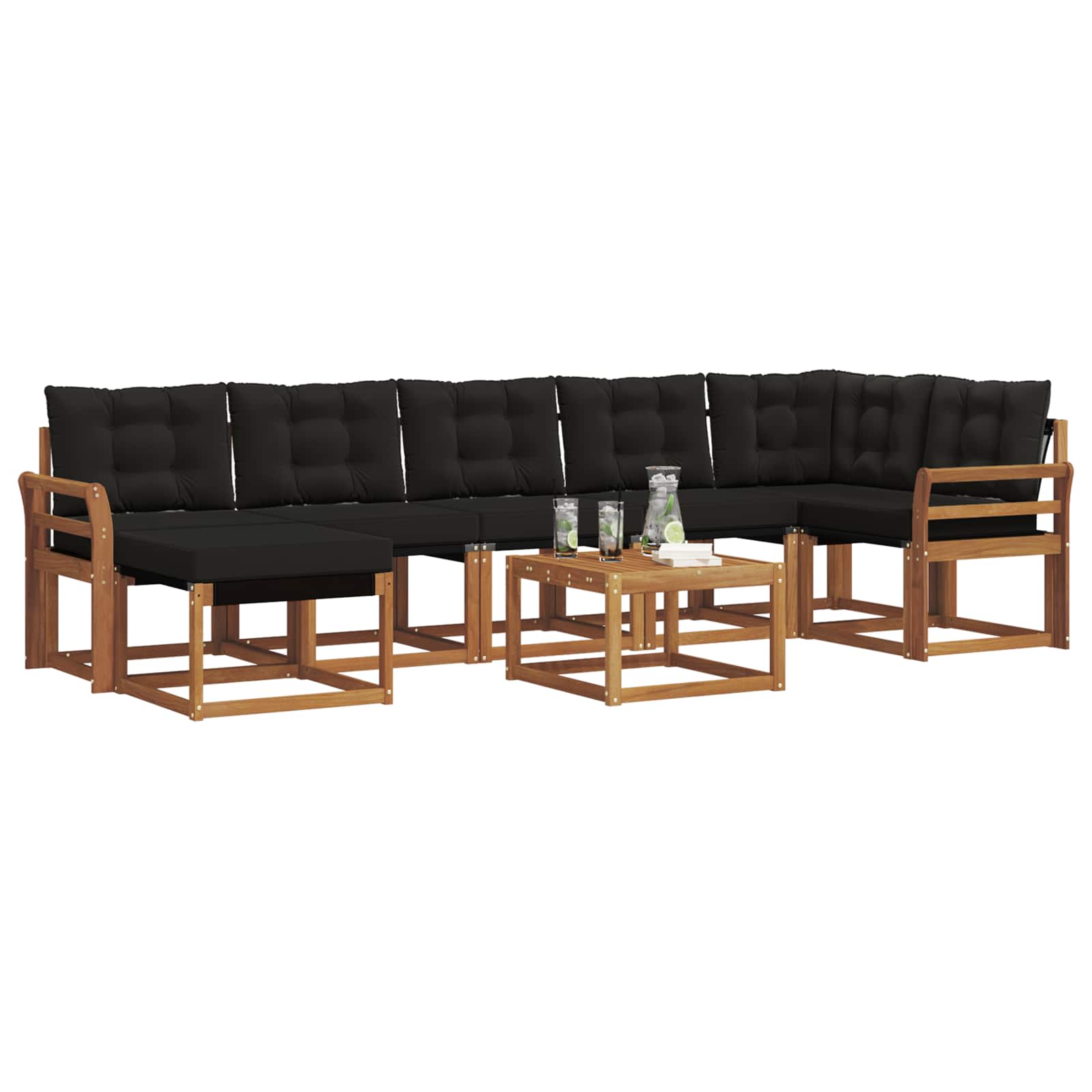 Outdoor-Sofagarnitur mit Kissen 8 pcs Natürlich und Schwarz