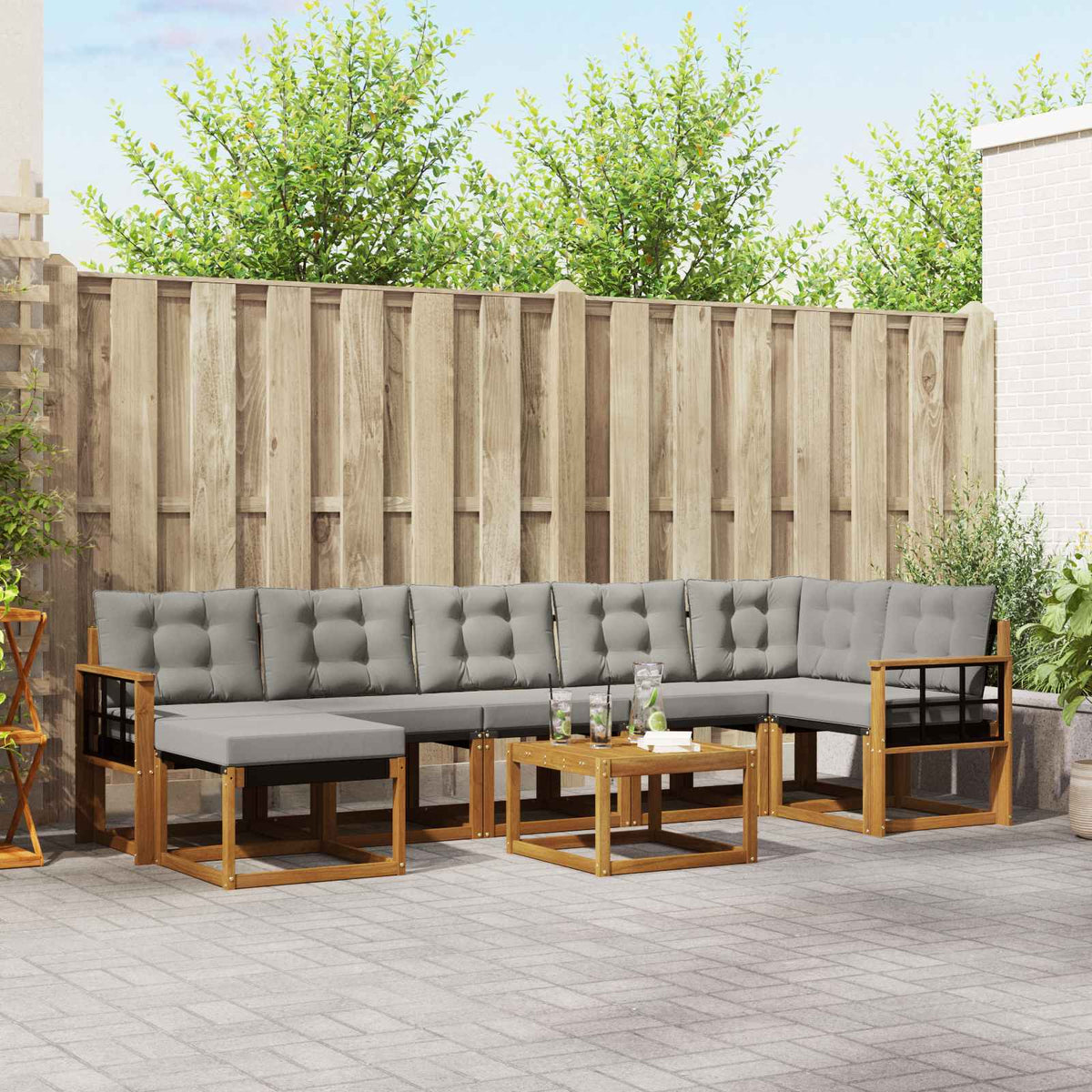 Outdoor-Sofagarnitur 8 stk. Natur und Hellgrau