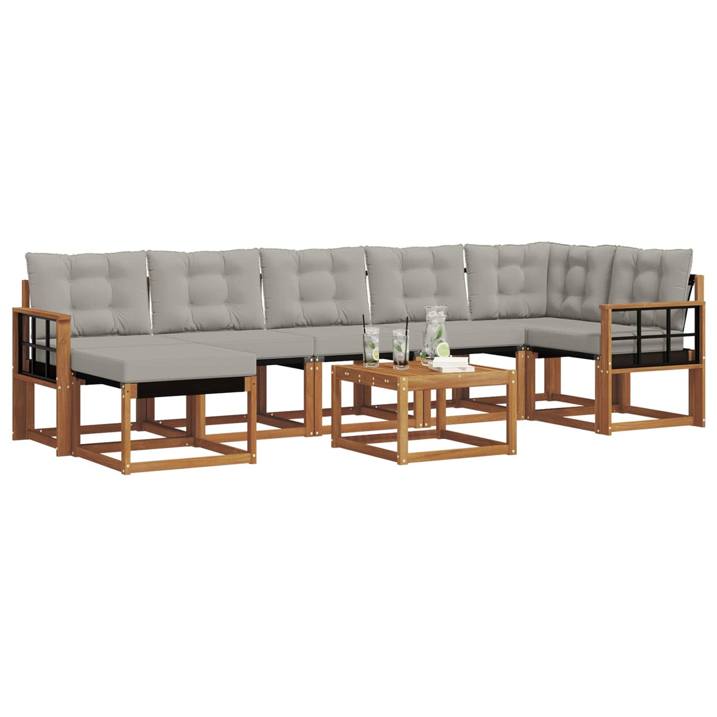 Outdoor-Sofagarnitur mit Kissen 8 pcs Natürlich und Hellgrau