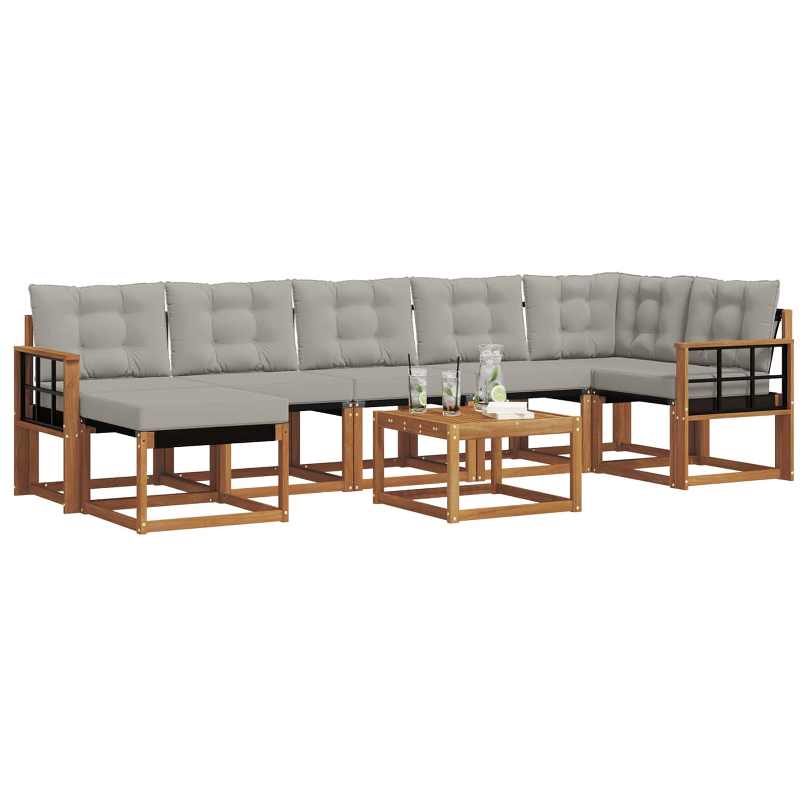 Outdoor-Sofagarnitur mit Kissen 8 pcs Natürlich und Hellgrau