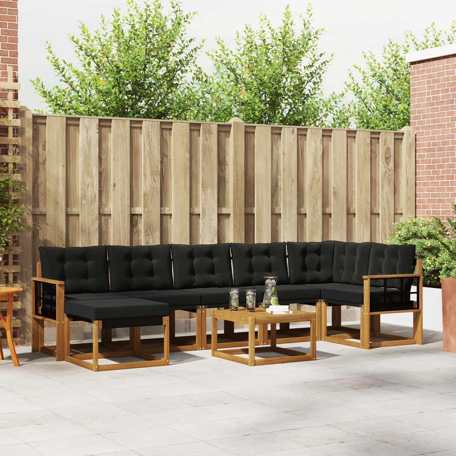 Outdoor-Sofagarnitur mit Kissen 8 pcs Natürlich und Schwarz