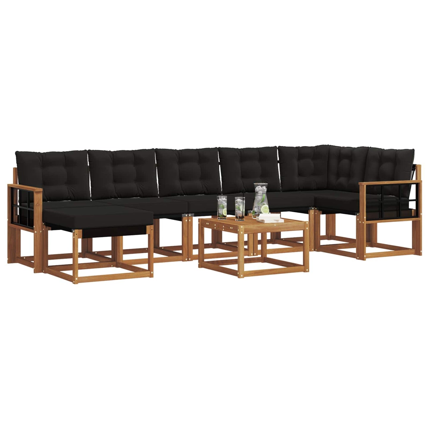 Outdoor-Sofagarnitur mit Kissen 8 pcs Natürlich und Schwarz