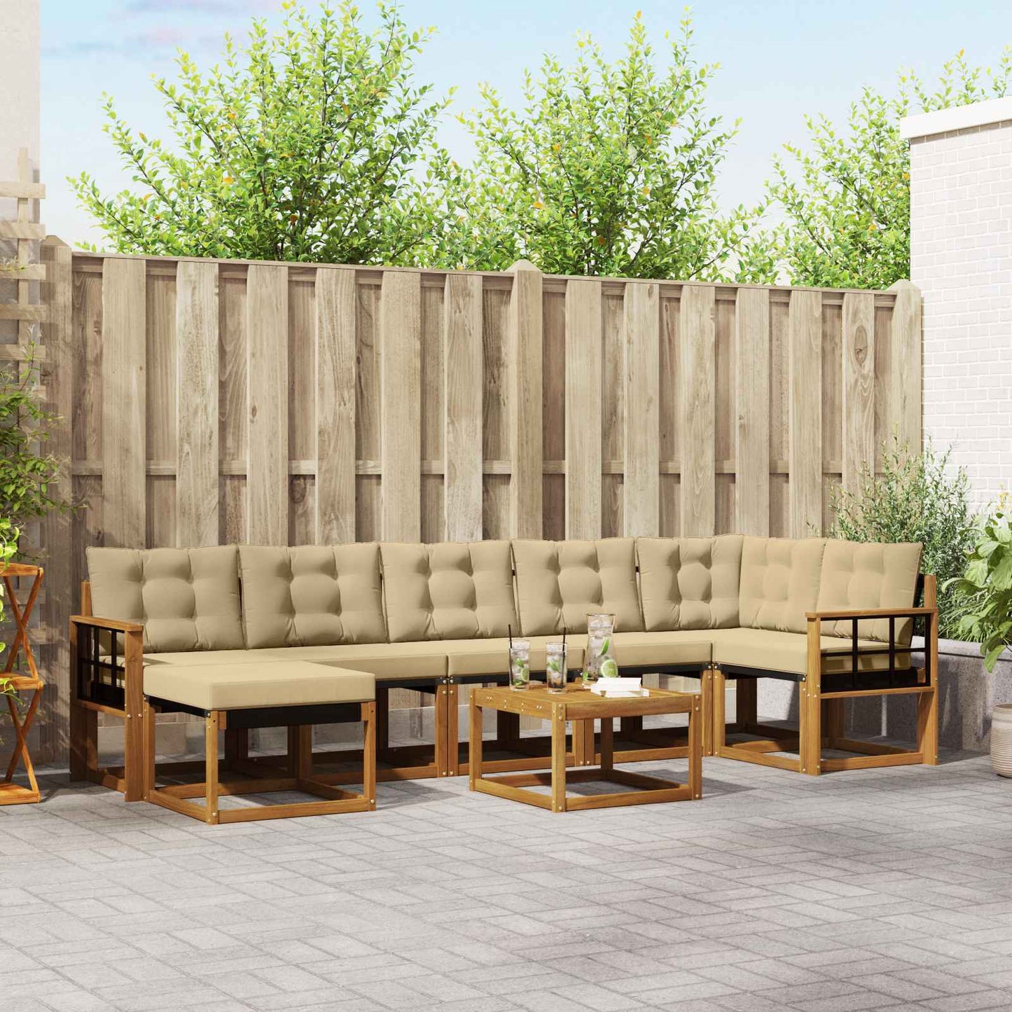 Outdoor-Sofagarnitur mit Kissen 8 pcs Natur und Beige