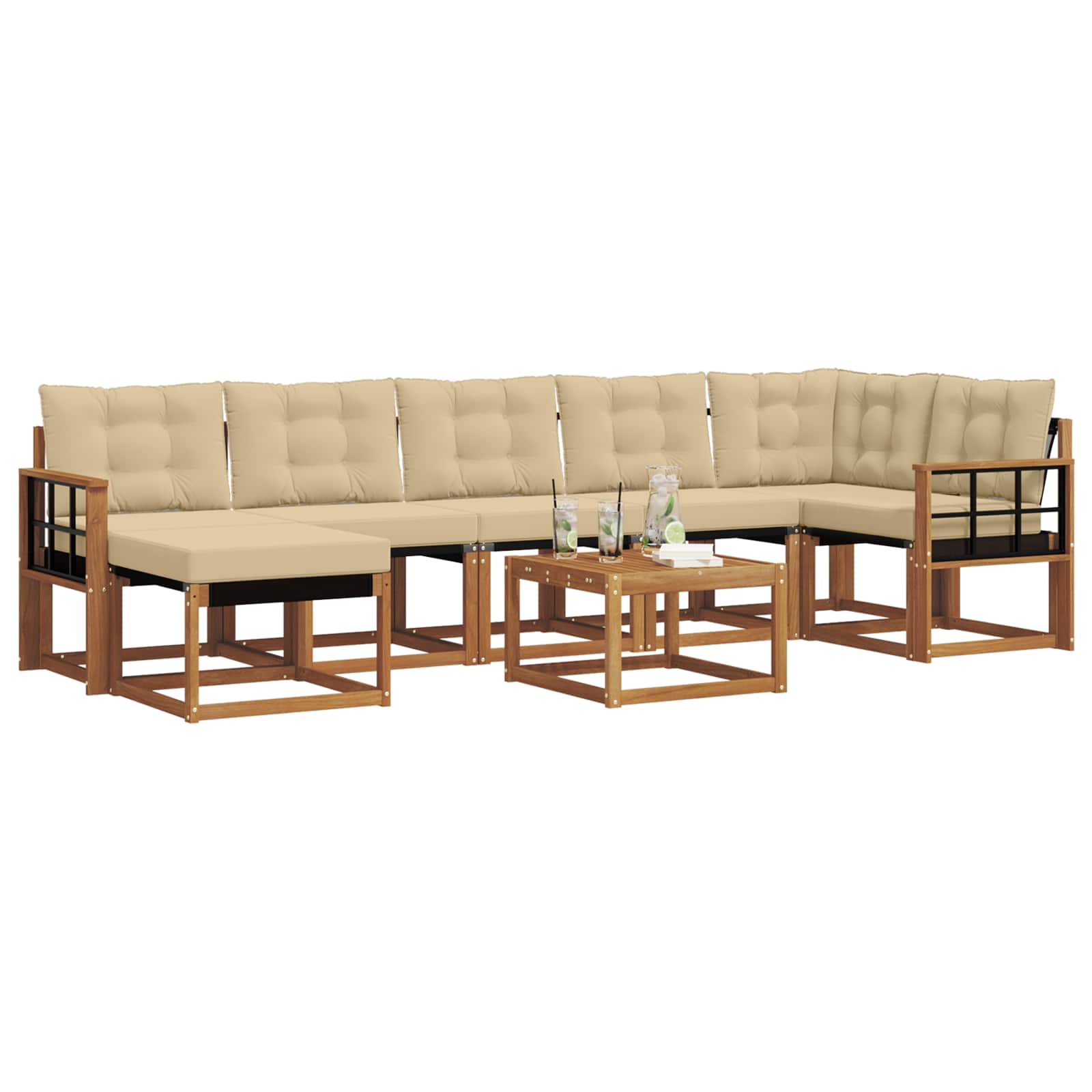 Outdoor-Sofagarnitur mit Kissen 8 pcs Natur und Beige