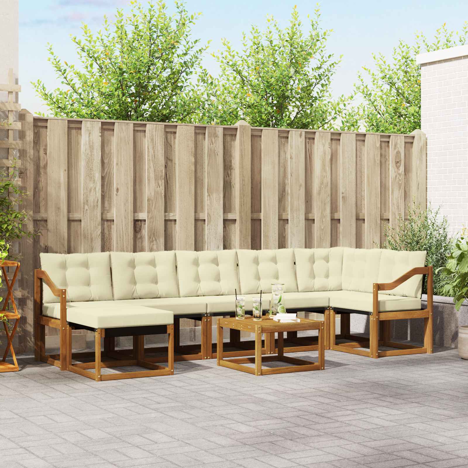 Outdoor-Sofagarnitur 8 stk. Natur und Creme
