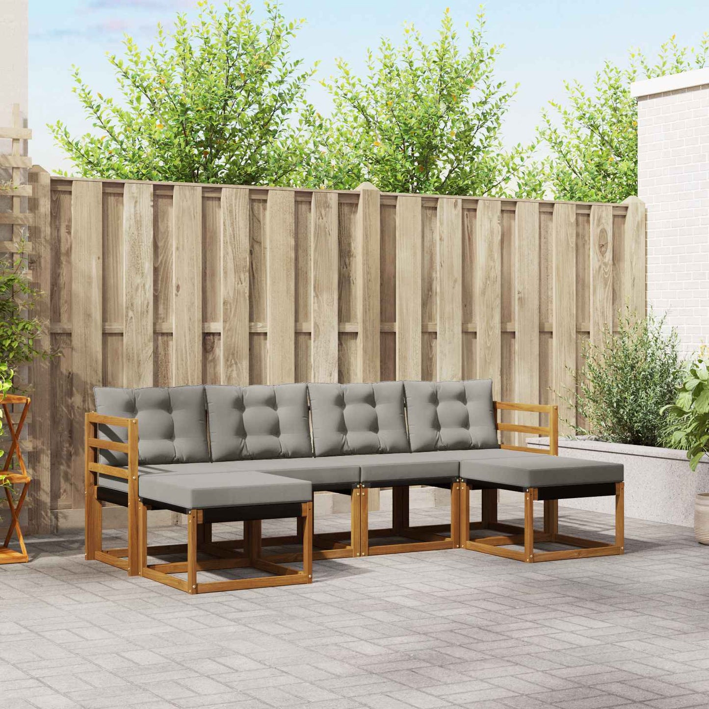 Outdoor-Sofagarnitur mit Kissen 6 pcs Natürlich und Hellgrau