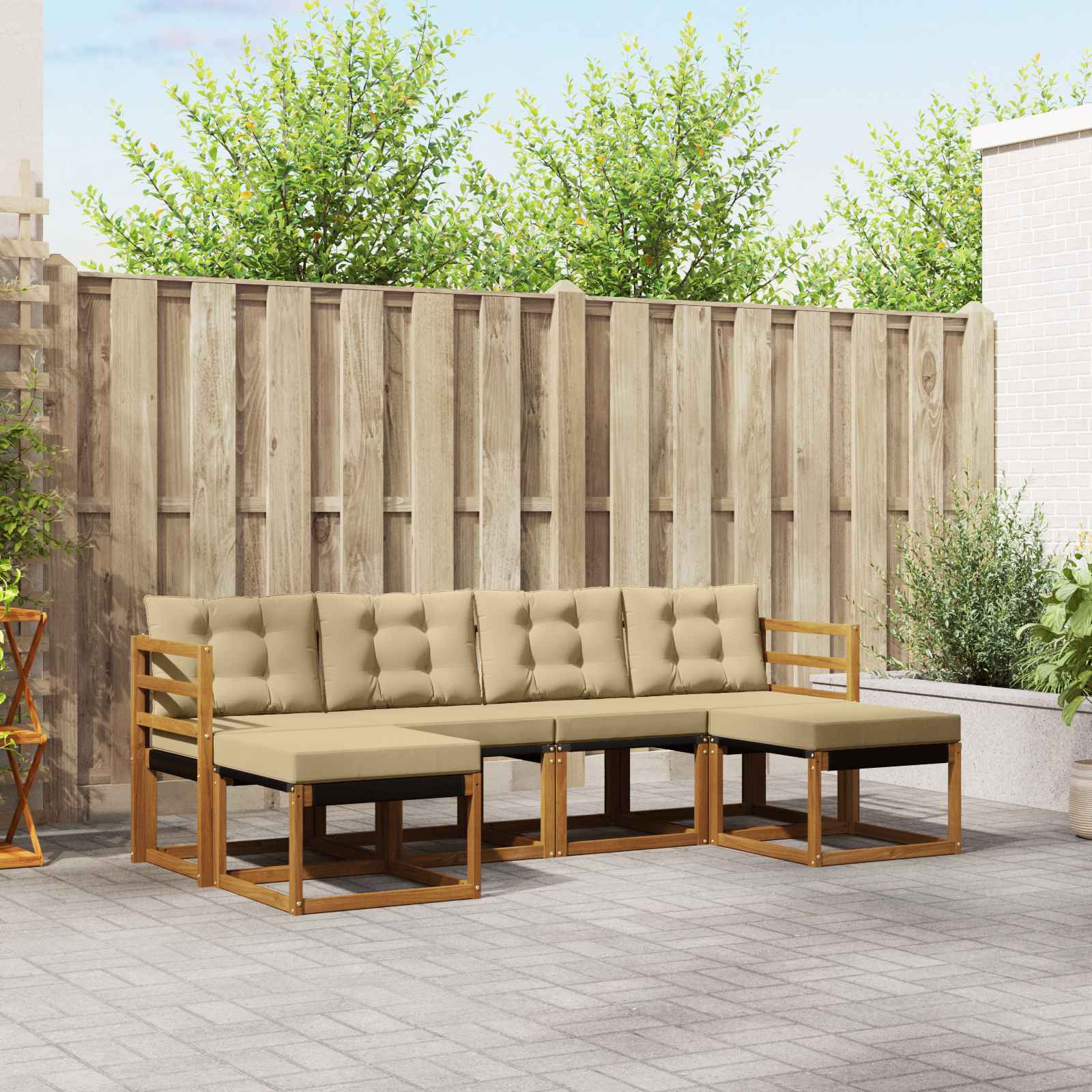 Outdoor-Sofagarnitur 6 stk. Natur und Beige