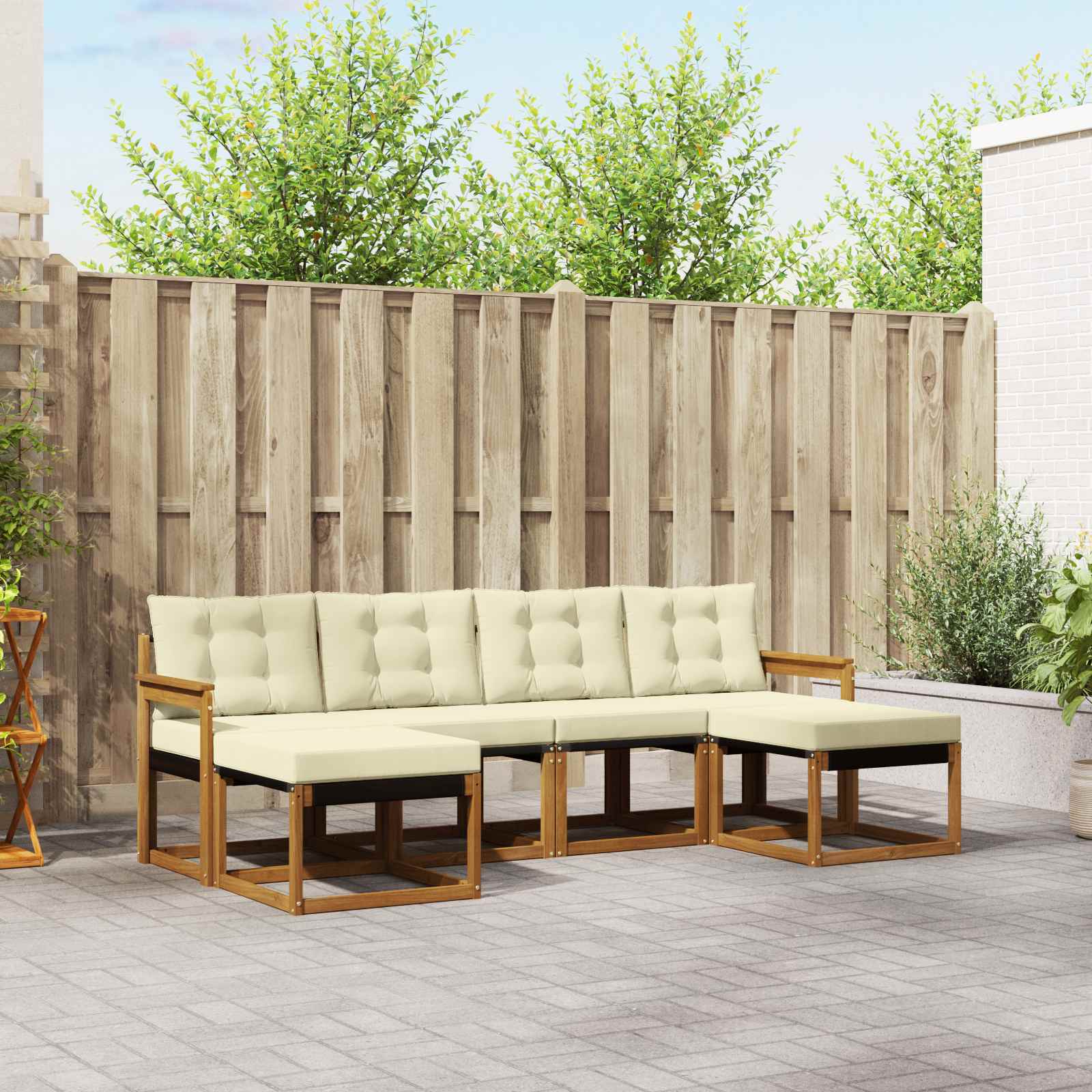 Outdoor-Sofagarnitur mit Kissen 6 pcs Natur und Creme