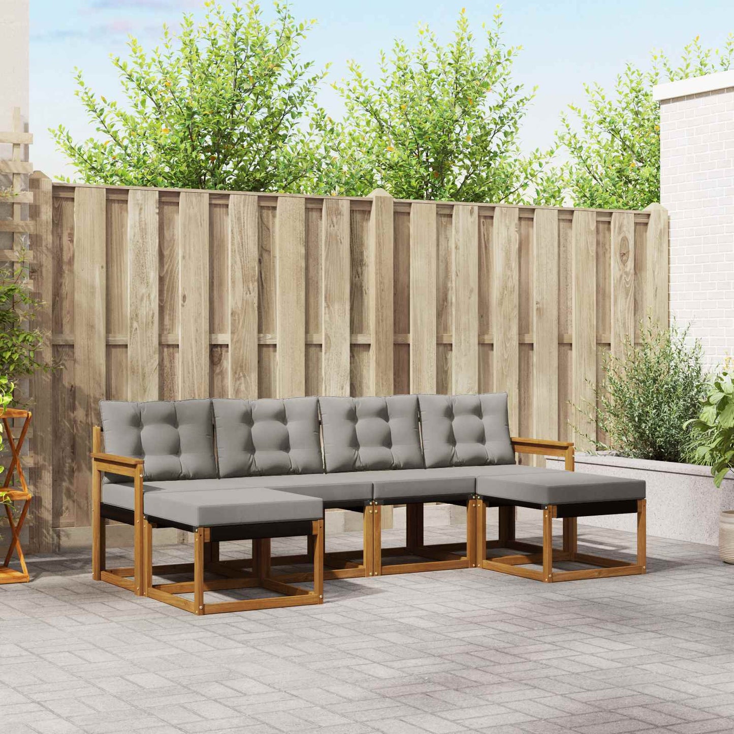 Outdoor-Sofagarnitur mit Kissen 6 pcs Natürlich und Hellgrau