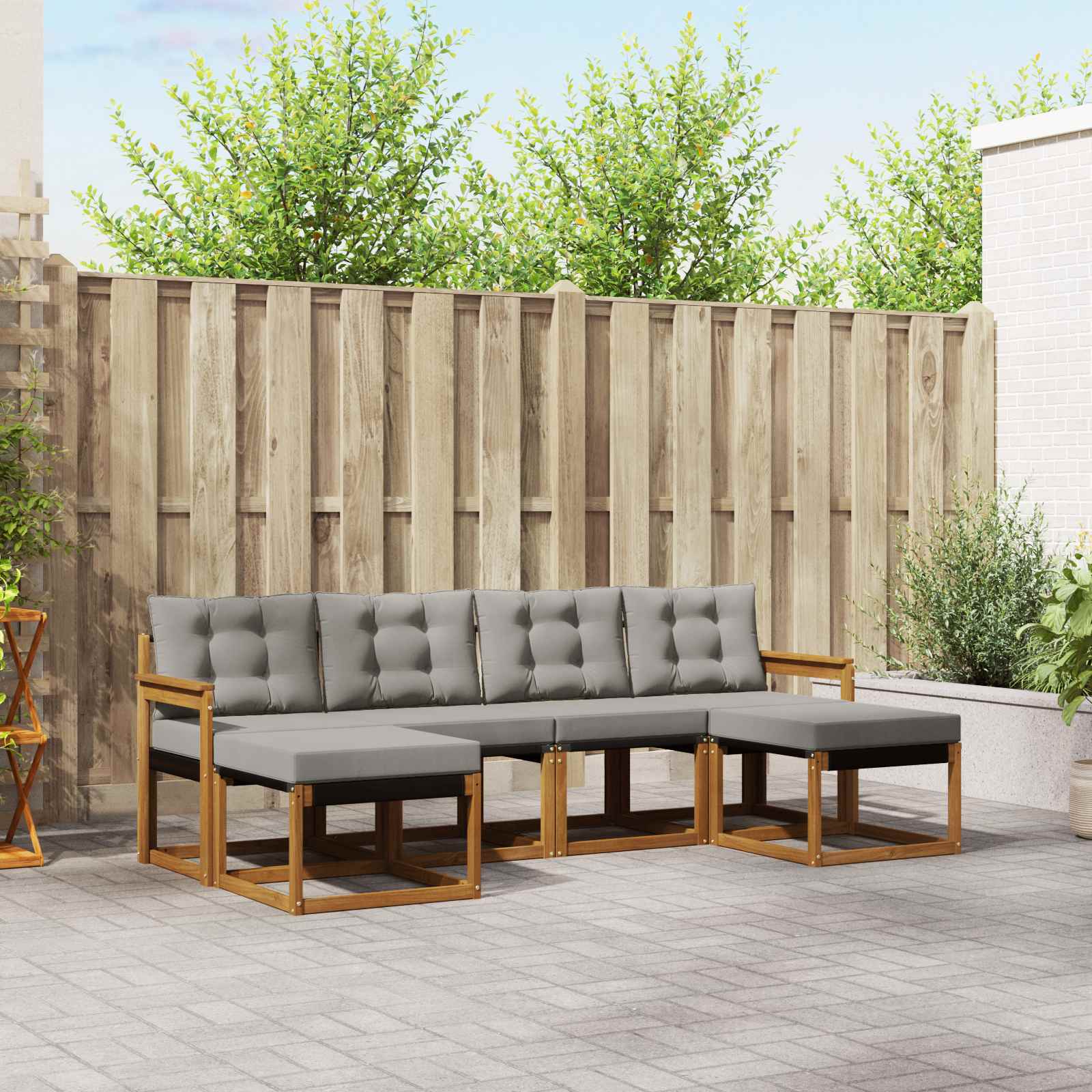 Outdoor-Sofagarnitur mit Kissen 6 pcs Natürlich und Hellgrau