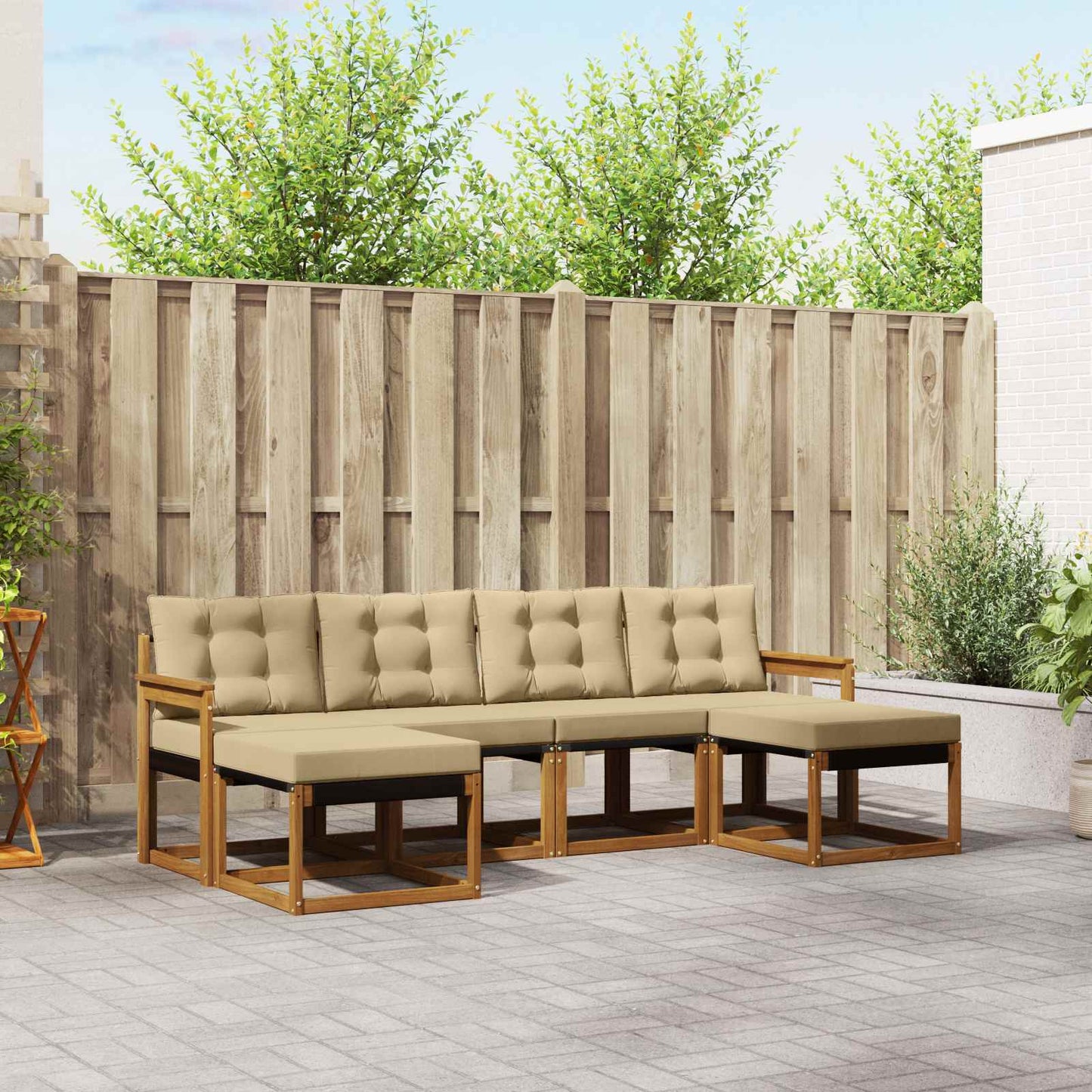 Outdoor-Sofagarnitur 6 stk. Natur und Beige