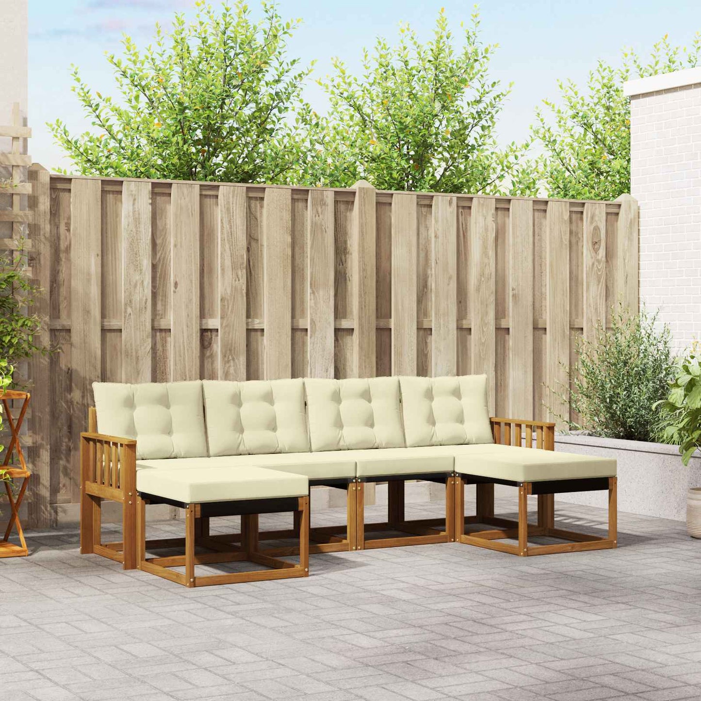 Outdoor-Sofagarnitur mit Kissen 6 pcs Natur und Creme