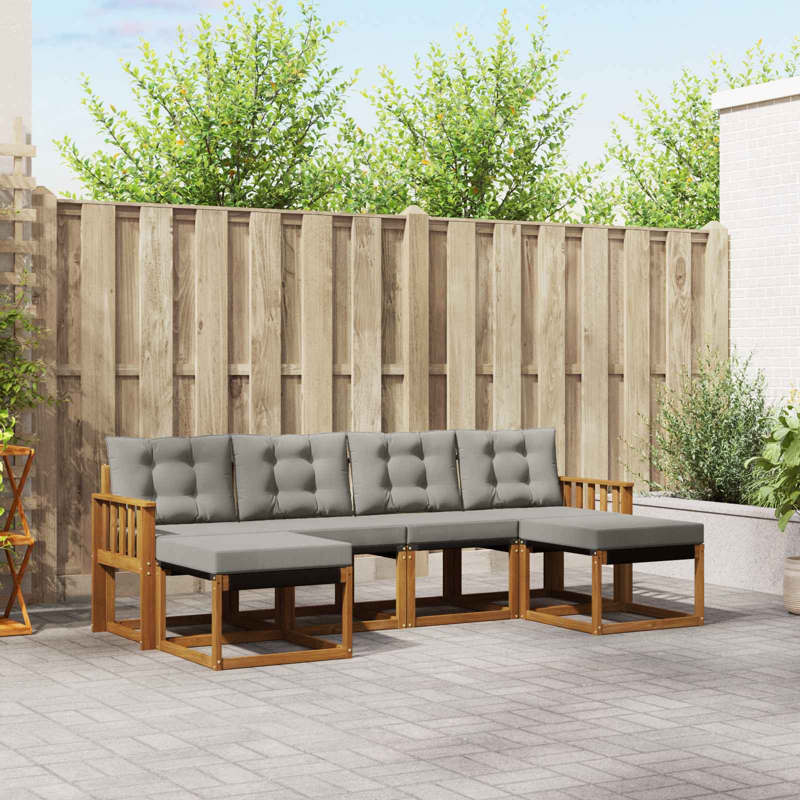Outdoor-Sofagarnitur mit Kissen 6 pcs Natürlich und Hellgrau
