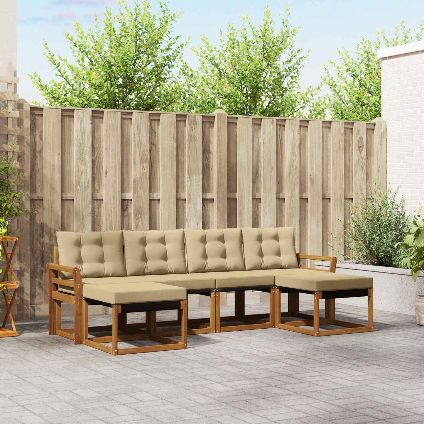 Outdoor-Sofagarnitur 6 stk. Natur und Beige