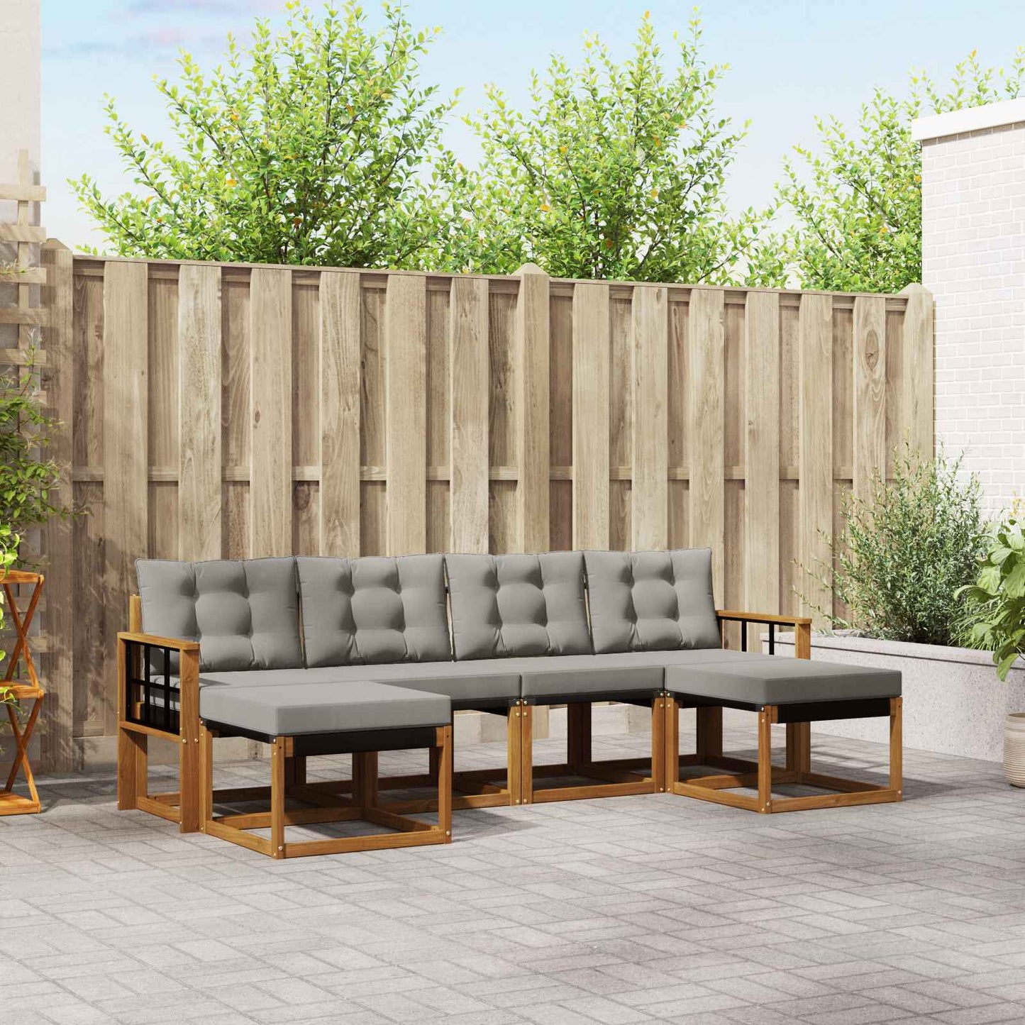 Outdoor-Sofagarnitur mit Kissen 6 pcs Natürlich und Hellgrau