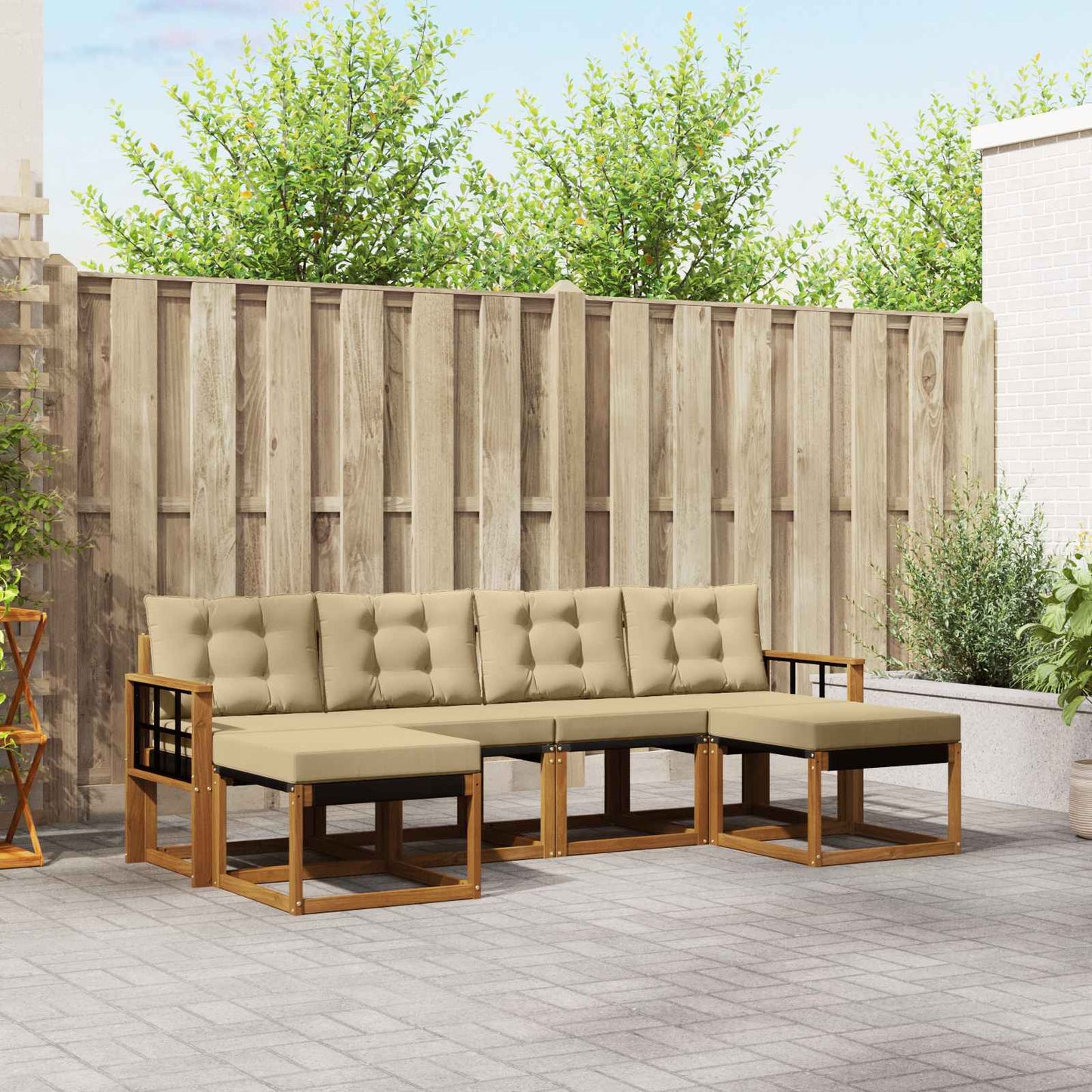 Outdoor-Sofagarnitur 6 stk. Natur und Beige