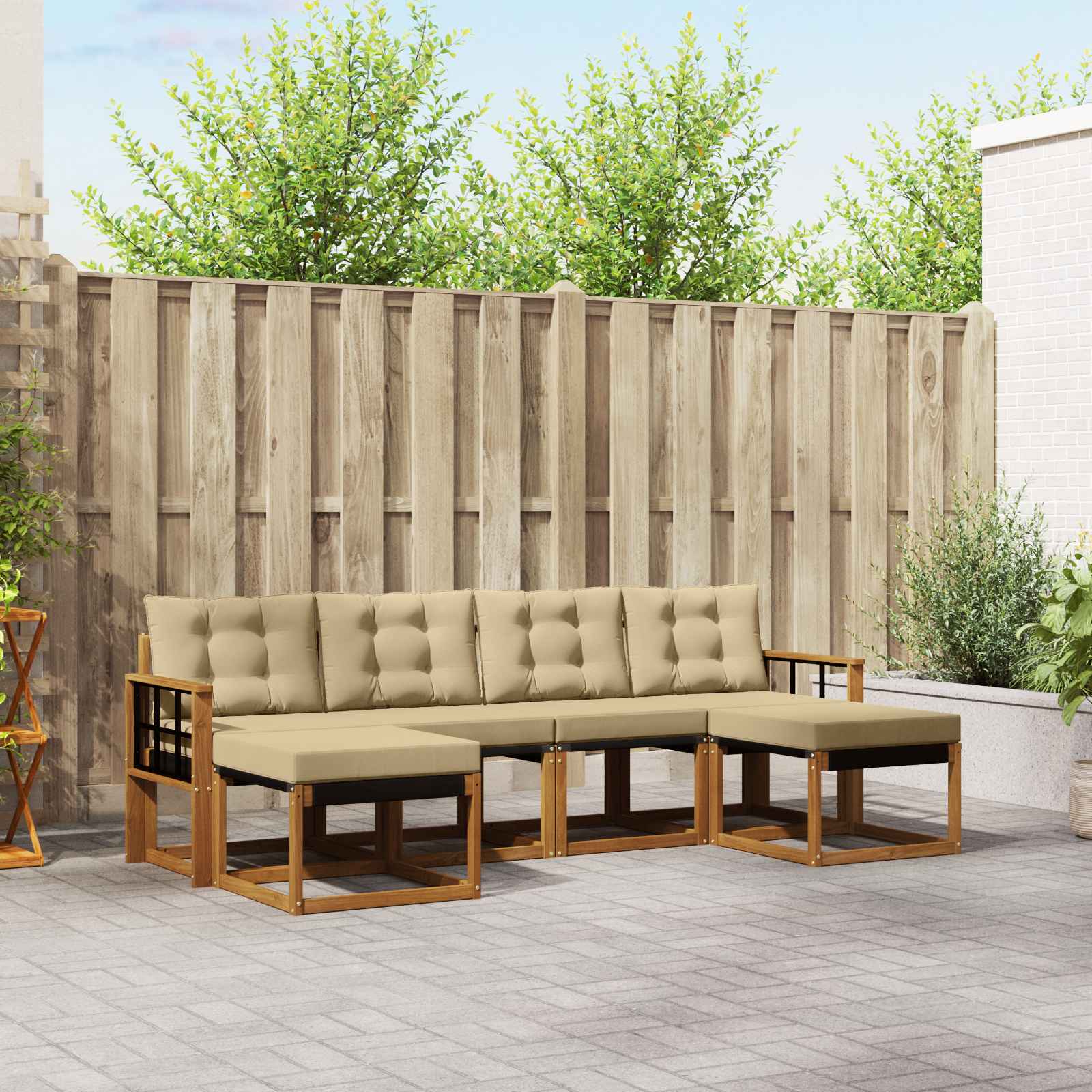 Outdoor-Sofagarnitur 6 stk. Natur und Beige