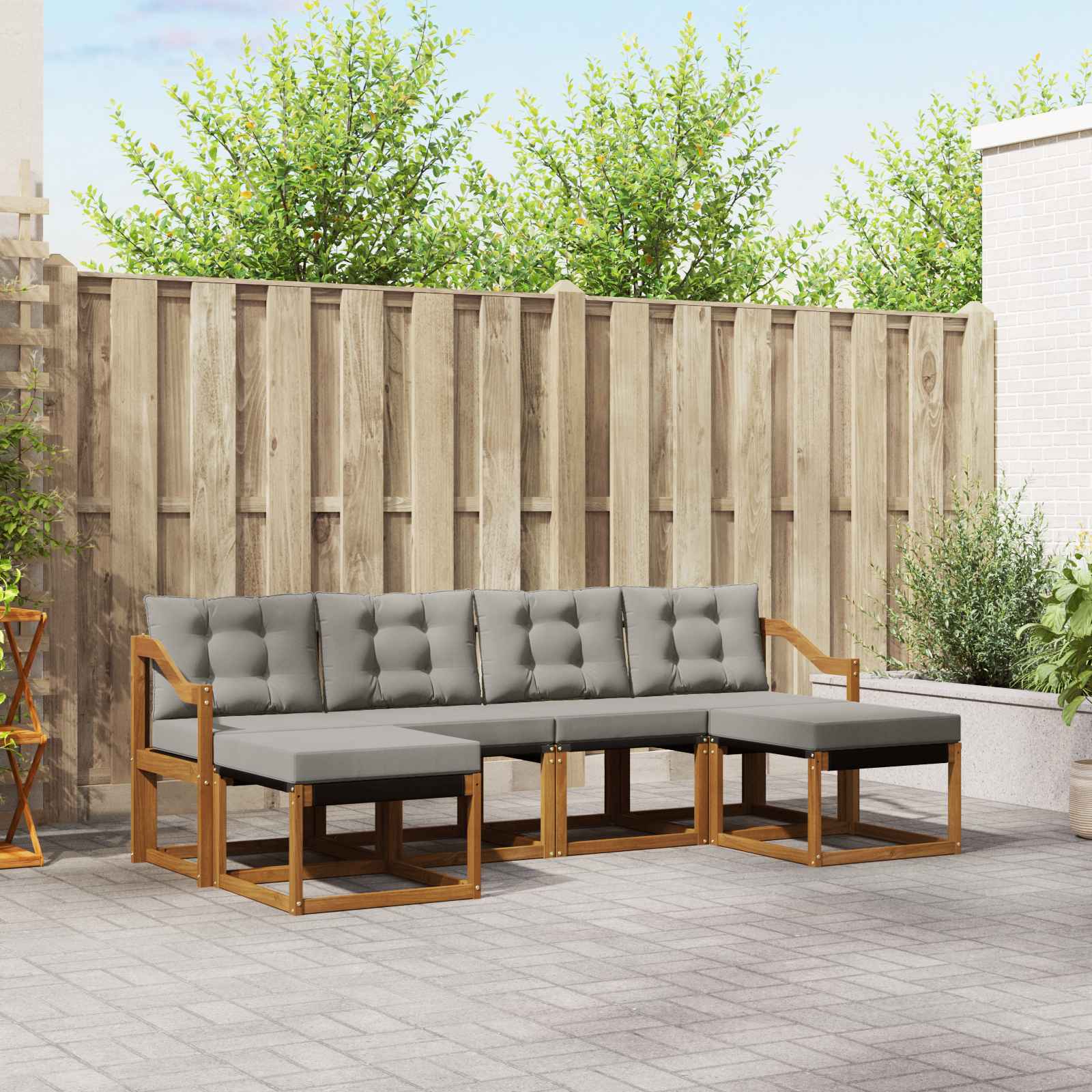 Outdoor-Sofagarnitur mit Kissen 6 pcs Natürlich und Hellgrau