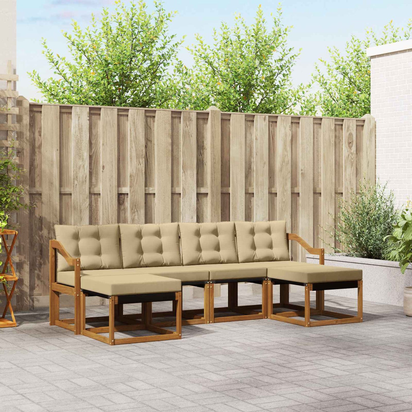 Outdoor-Sofagarnitur 6 stk. Natur und Beige
