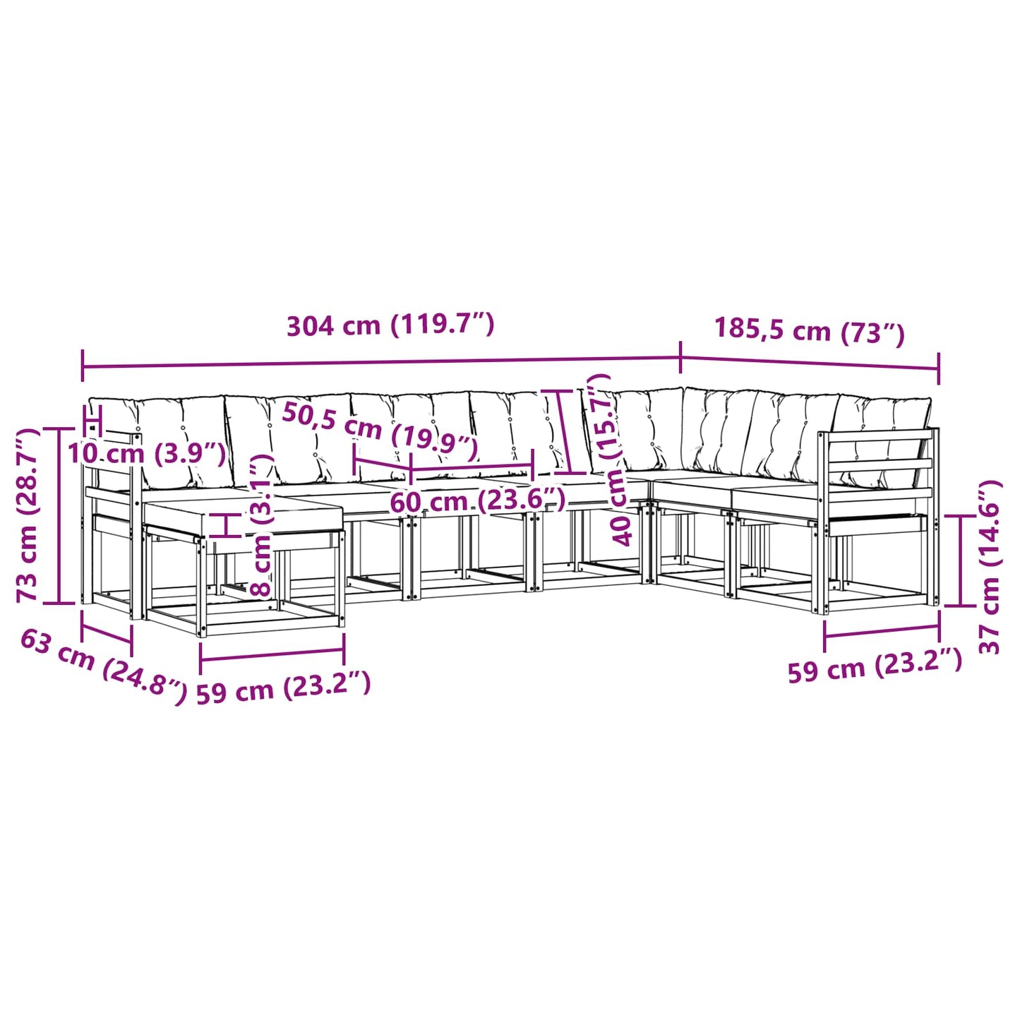 Outdoor-Sofagarnitur 8 stk. Natur und Creme