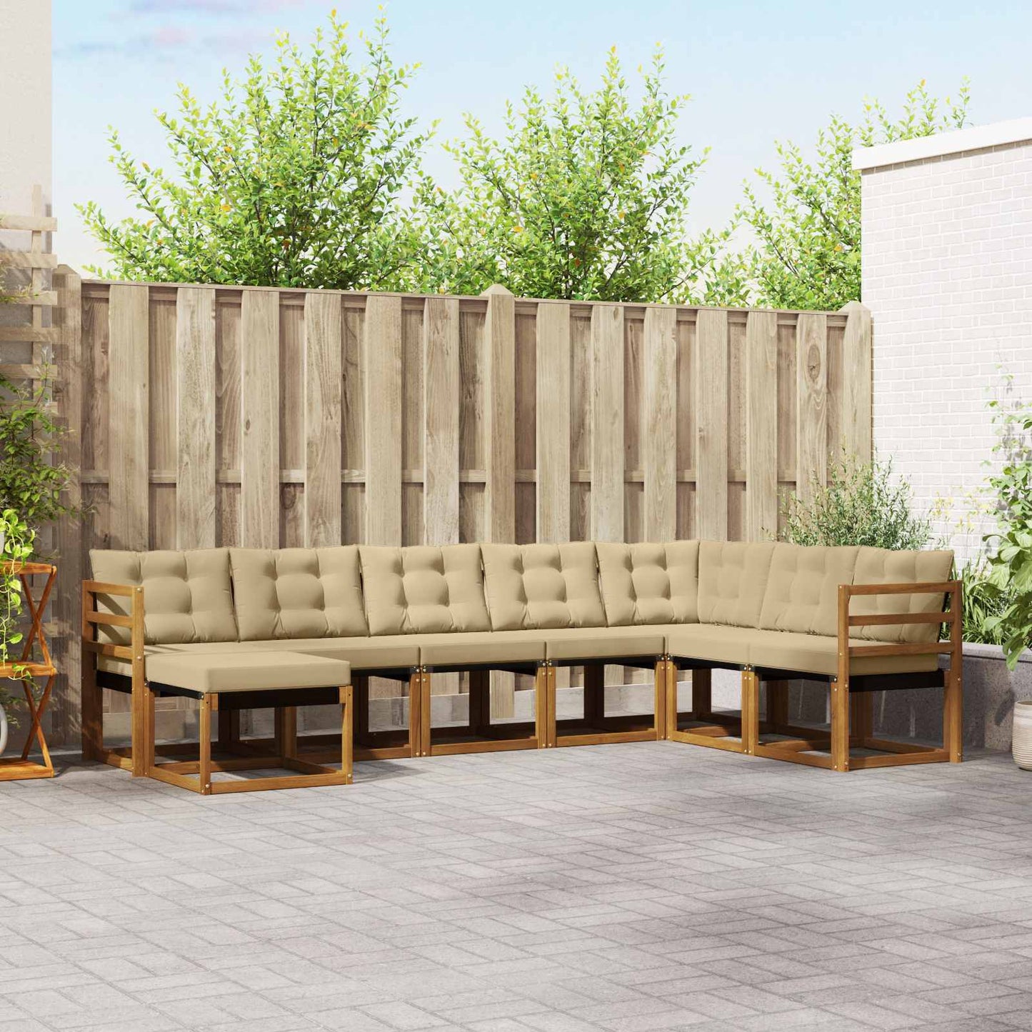Outdoor-Sofagarnitur mit Kissen 8 pcs Natur und Beige
