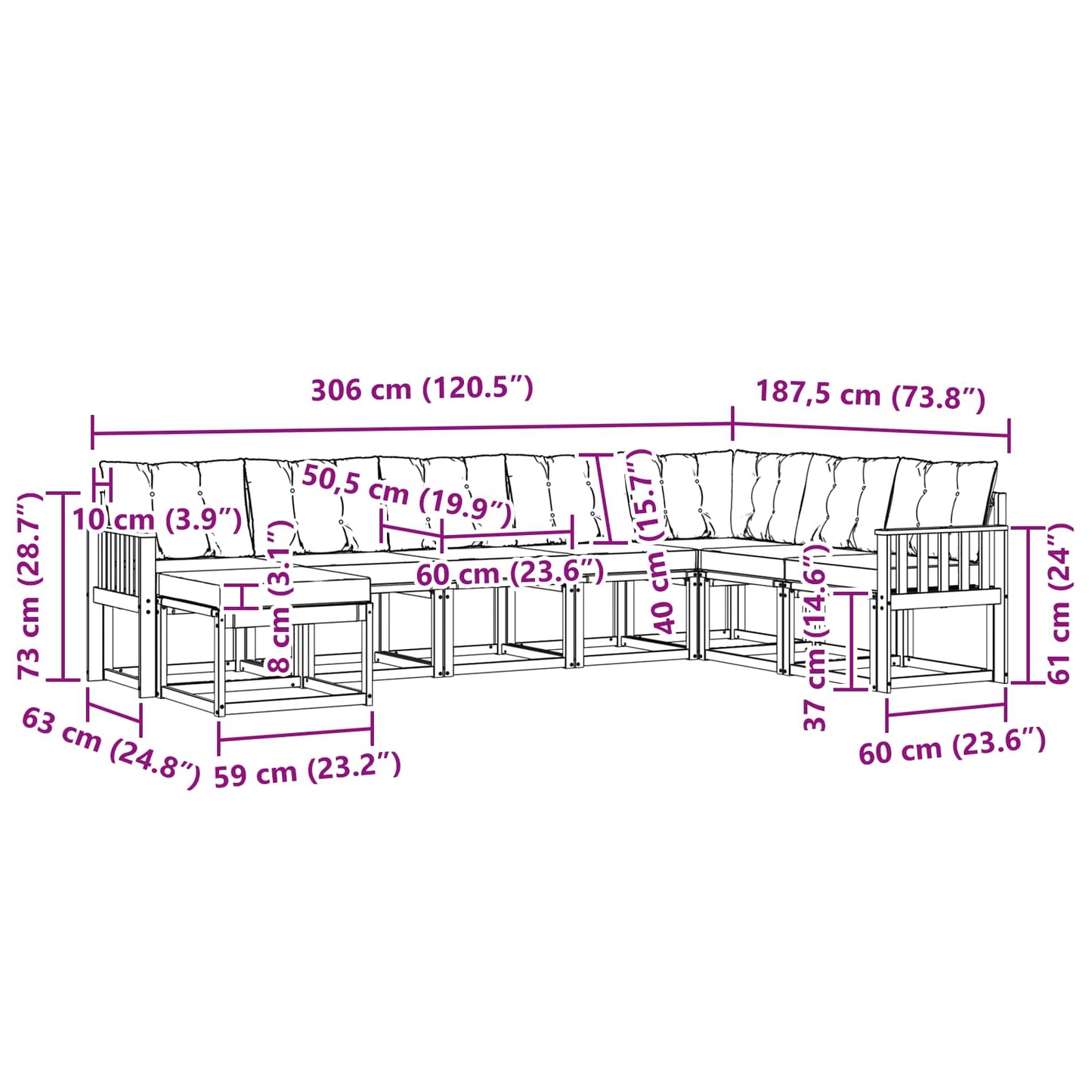 Outdoor-Sofagarnitur 8 stk. Natur und Beige
