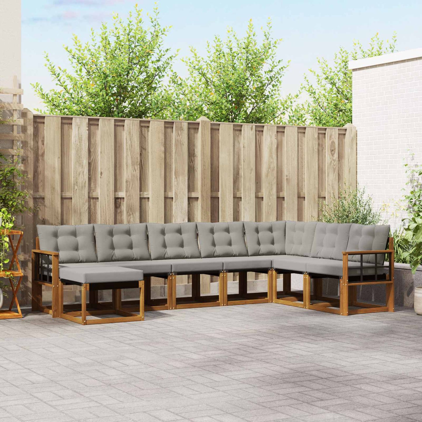 Outdoor-Sofagarnitur mit Kissen 8 pcs Natürlich und Hellgrau