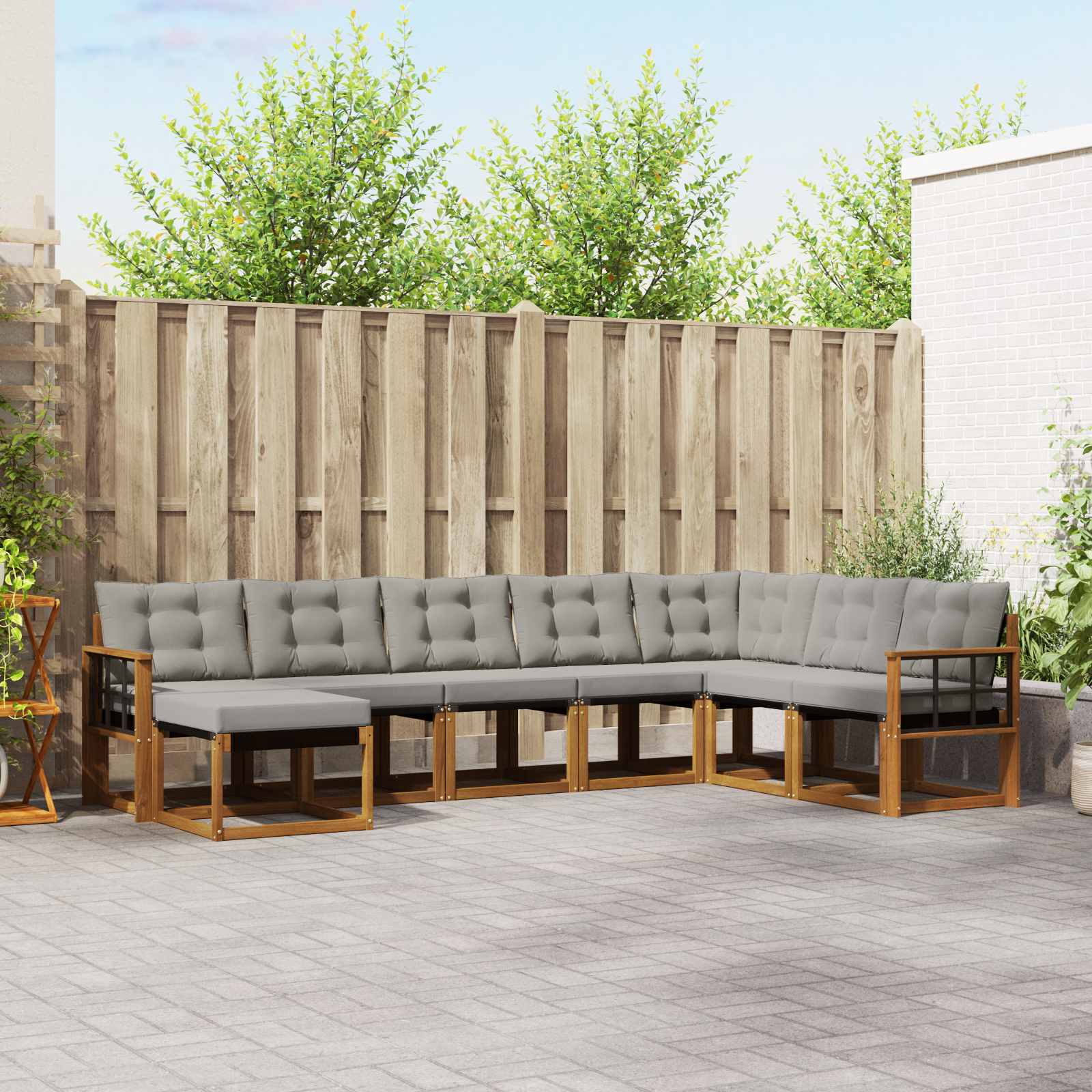Outdoor-Sofagarnitur mit Kissen 8 pcs Natürlich und Hellgrau