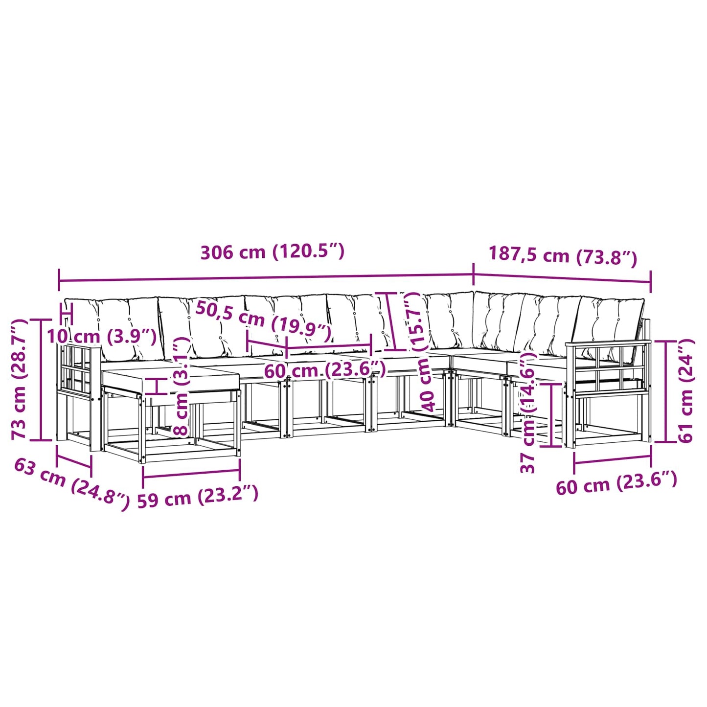 Outdoor-Sofagarnitur 8 stk. Natur und Beige