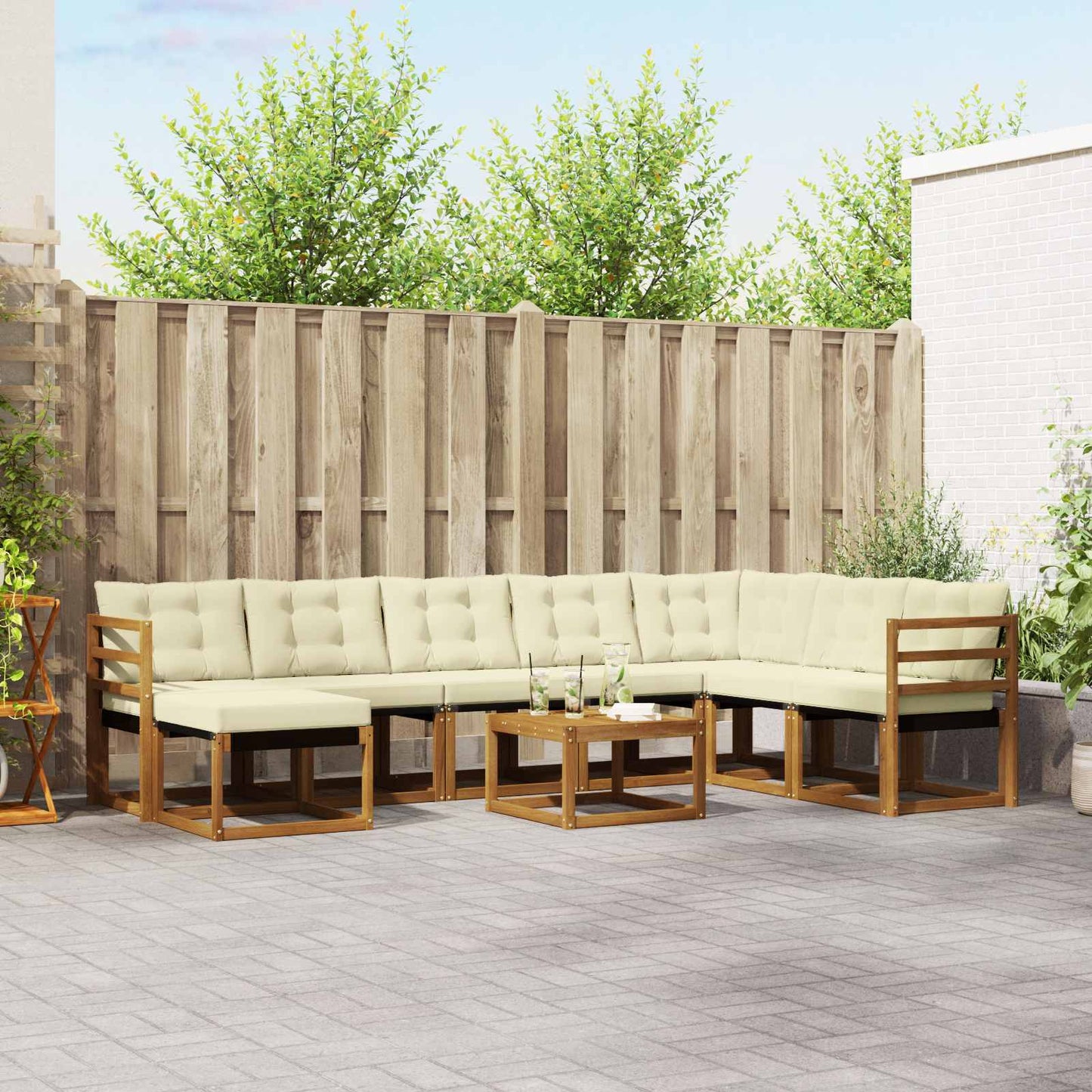 Outdoor-Sofagarnitur 9 stk. Natur und Creme