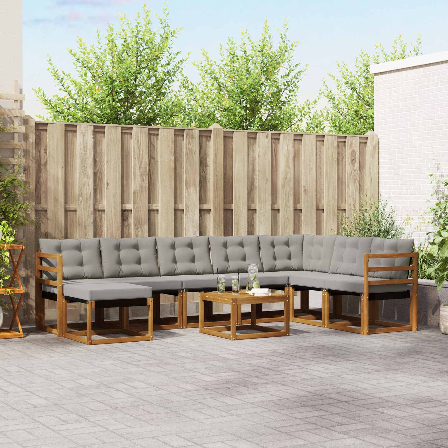 Outdoor-Sofagarnitur mit Kissen 9 pcs Natürlich und Hellgrau