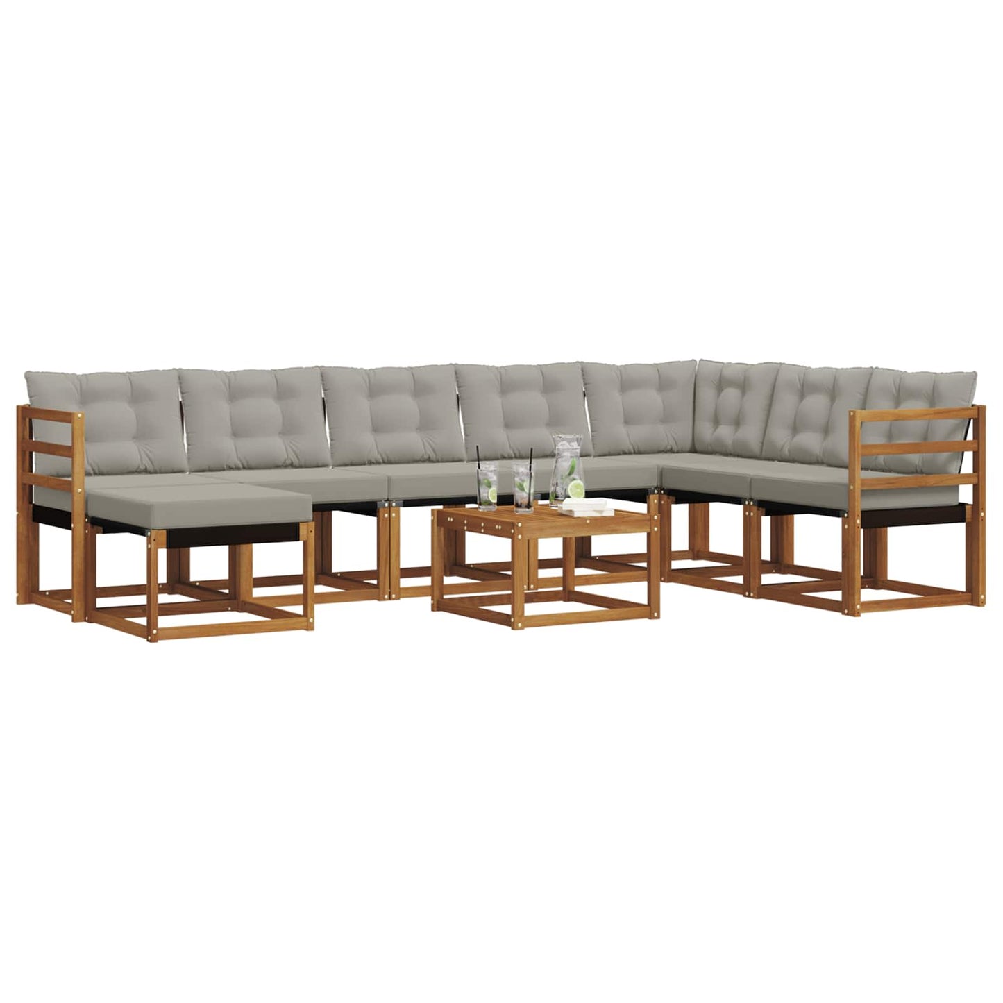 Outdoor-Sofagarnitur mit Kissen 9 pcs Natürlich und Hellgrau