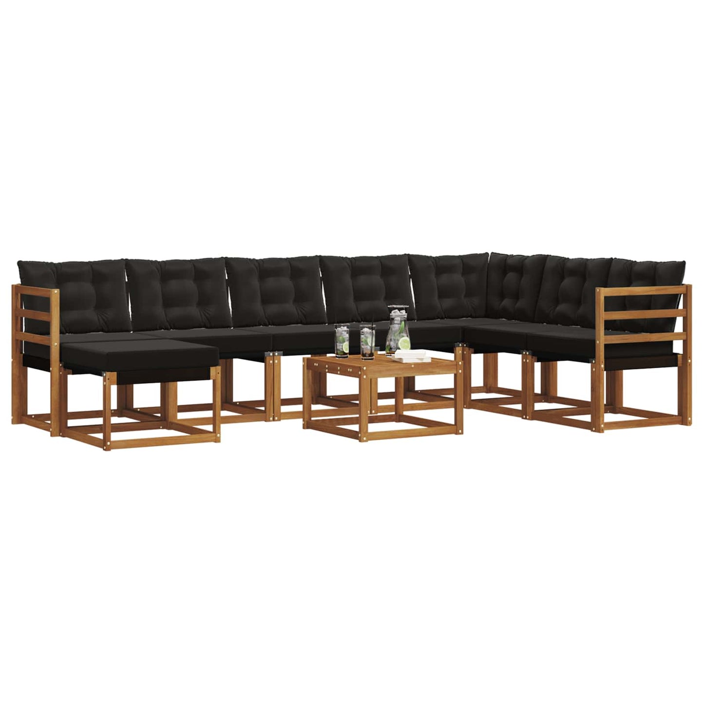 Outdoor-Sofagarnitur mit Kissen 9 pcs Natürlich und Schwarz
