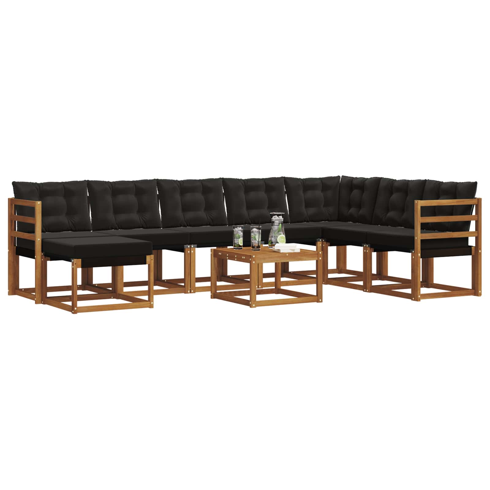 Outdoor-Sofagarnitur mit Kissen 9 pcs Natürlich und Schwarz