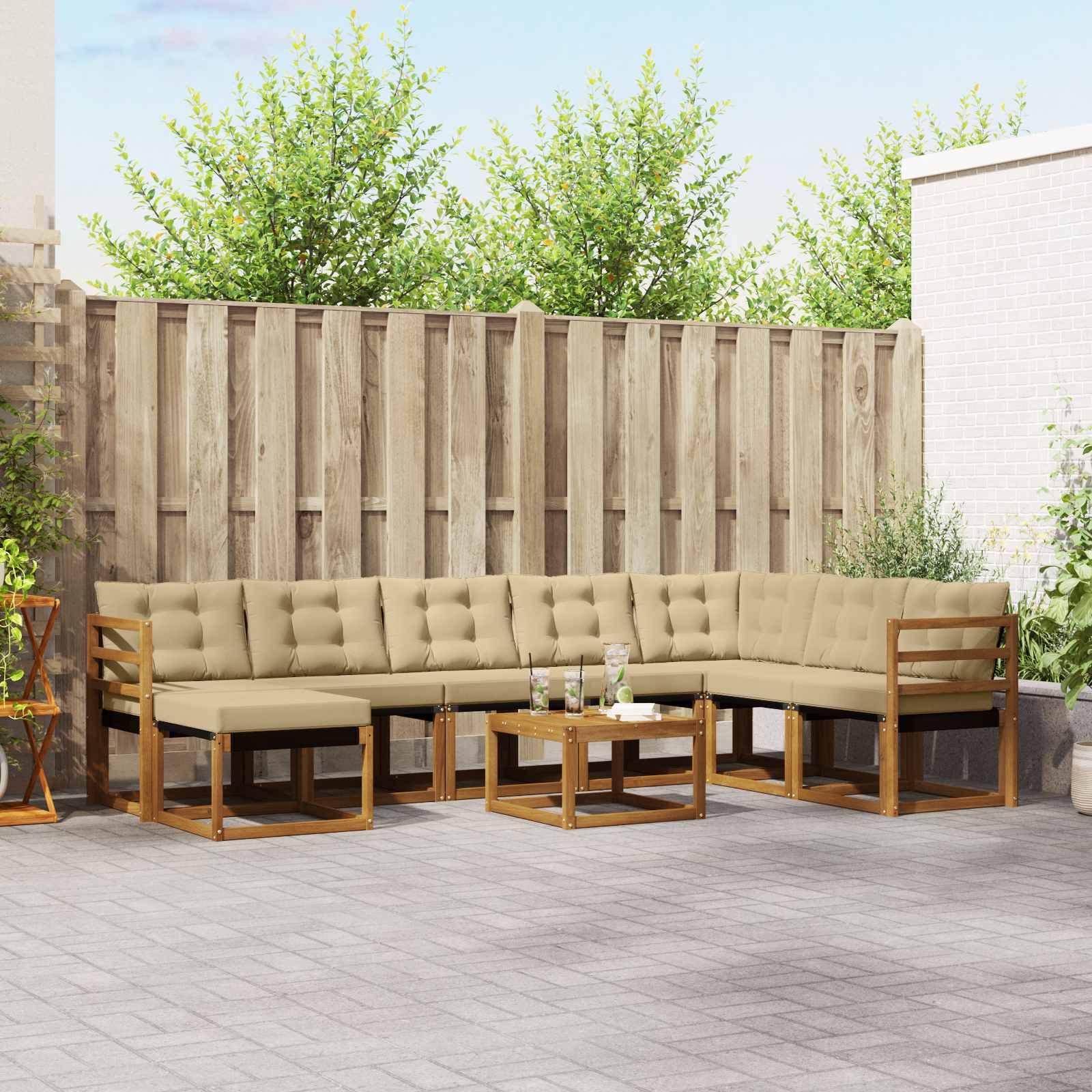 Outdoor-Sofagarnitur 9 stk. Natur und Beige
