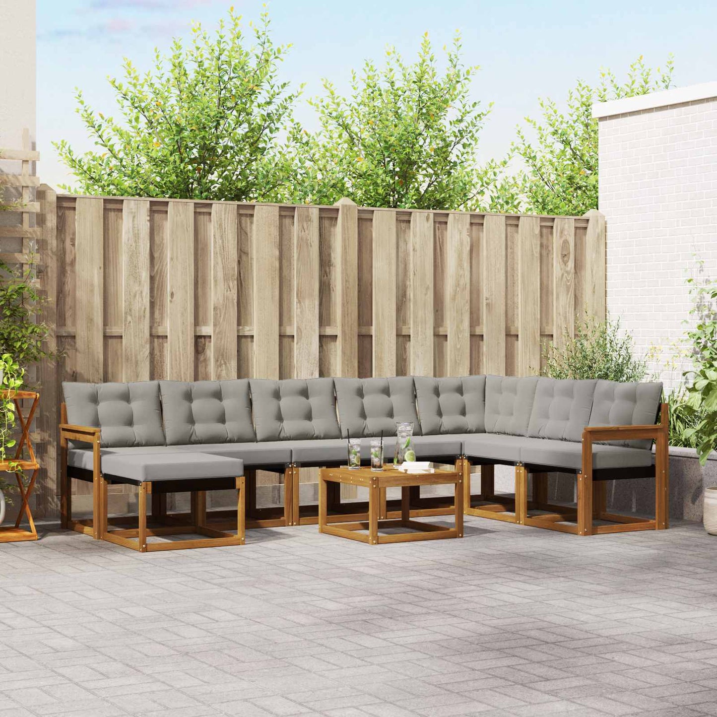 Outdoor-Sofagarnitur mit Kissen 9 pcs Natürlich und Hellgrau